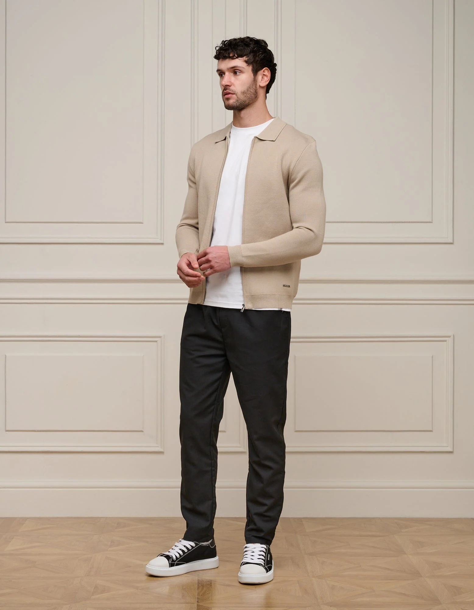 Beige Knit Zip Through Cardigan - Image 2
