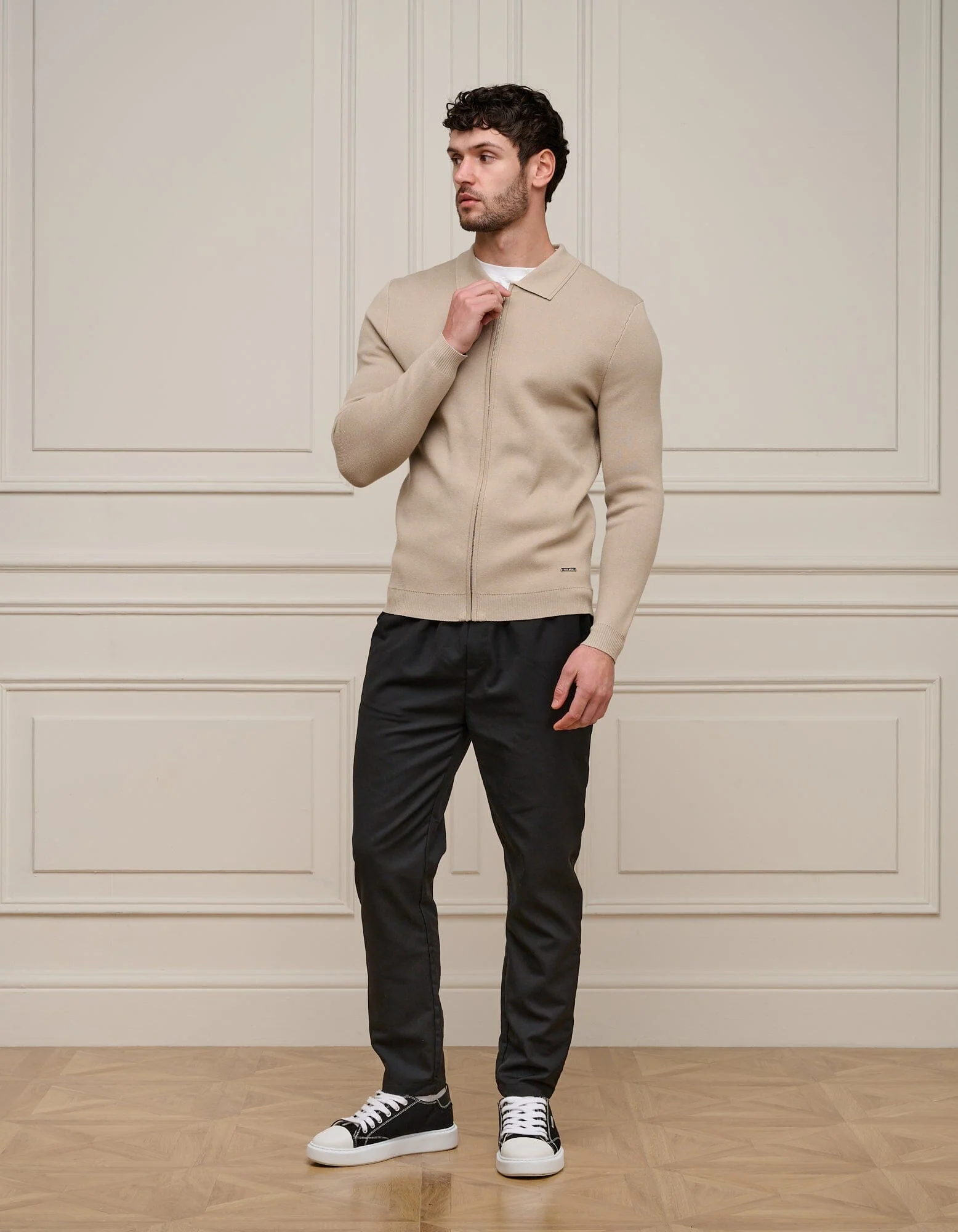 Beige Knit Zip Through Cardigan - Image 3