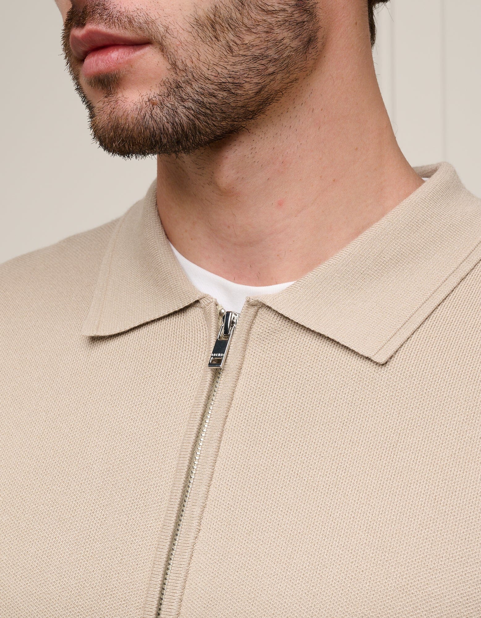 Beige Knit Zip Through Cardigan - Image 5