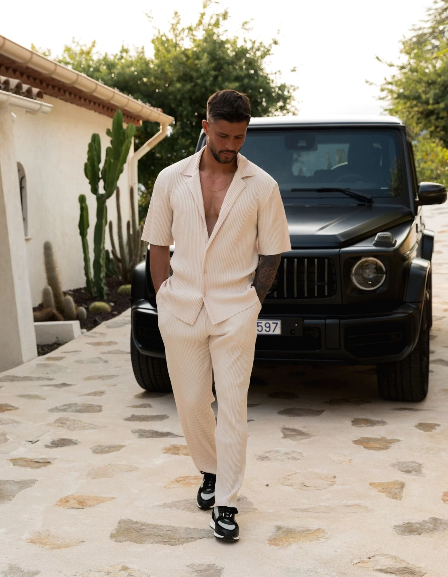 Beige Pleated Trouser - Image 2