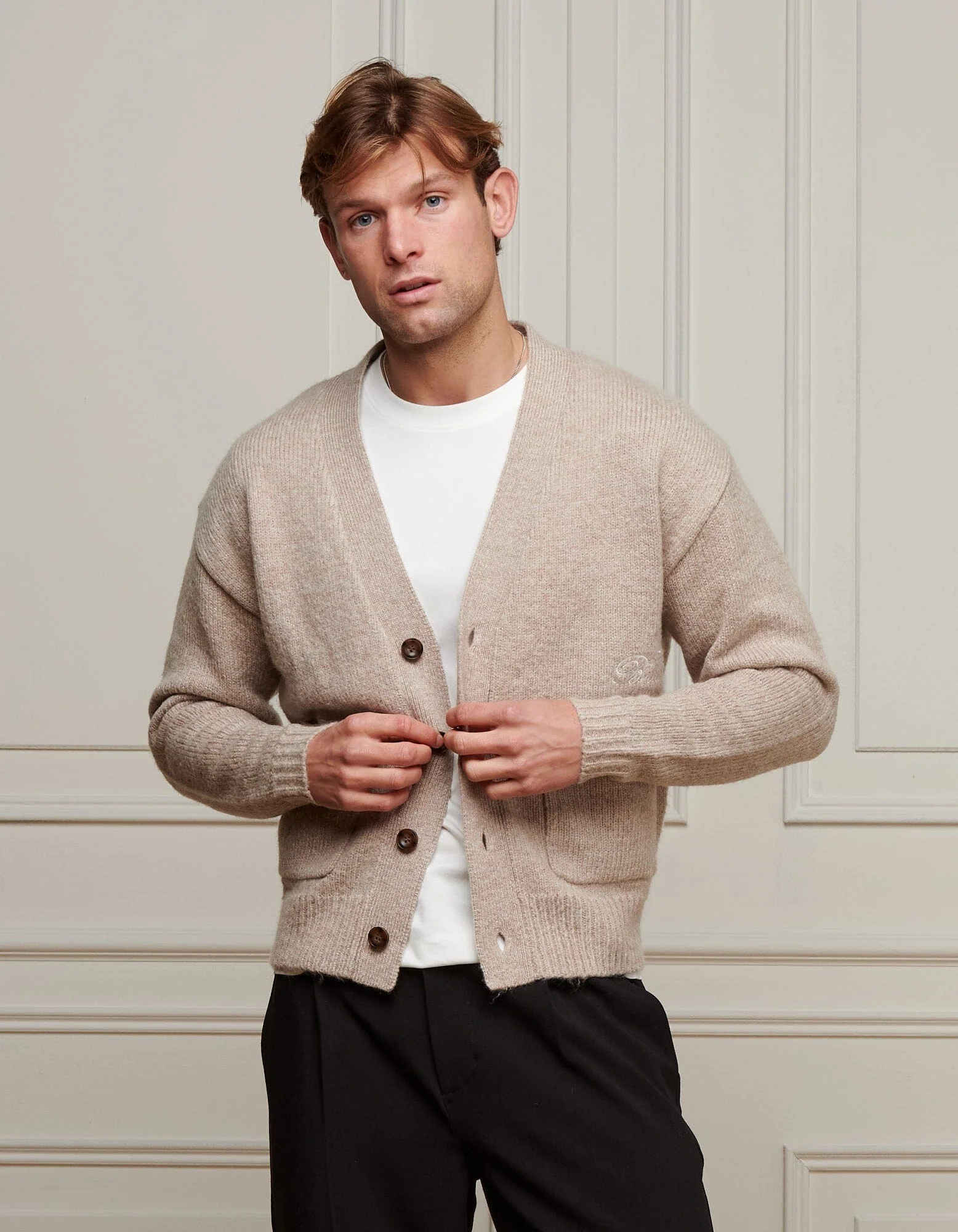 Beige Relaxed Fit Knitted Cardigan