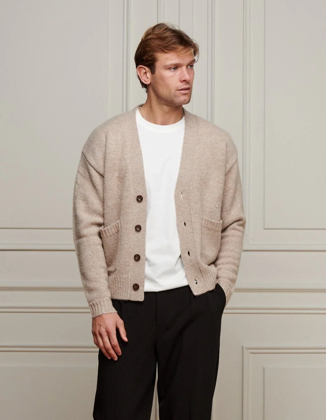 Beige Relaxed Fit Knitted Cardigan - Image 3