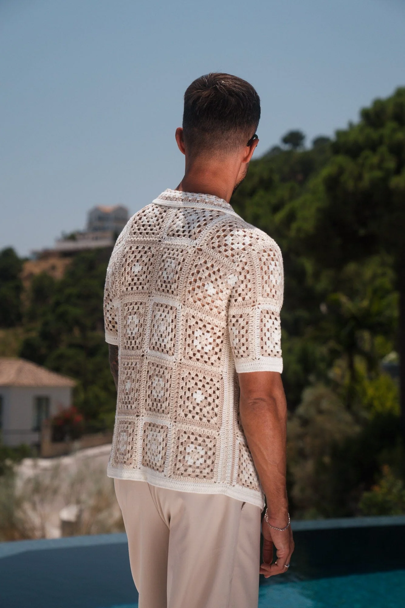 Beige Square Crochet Resort Shirt - Image 3