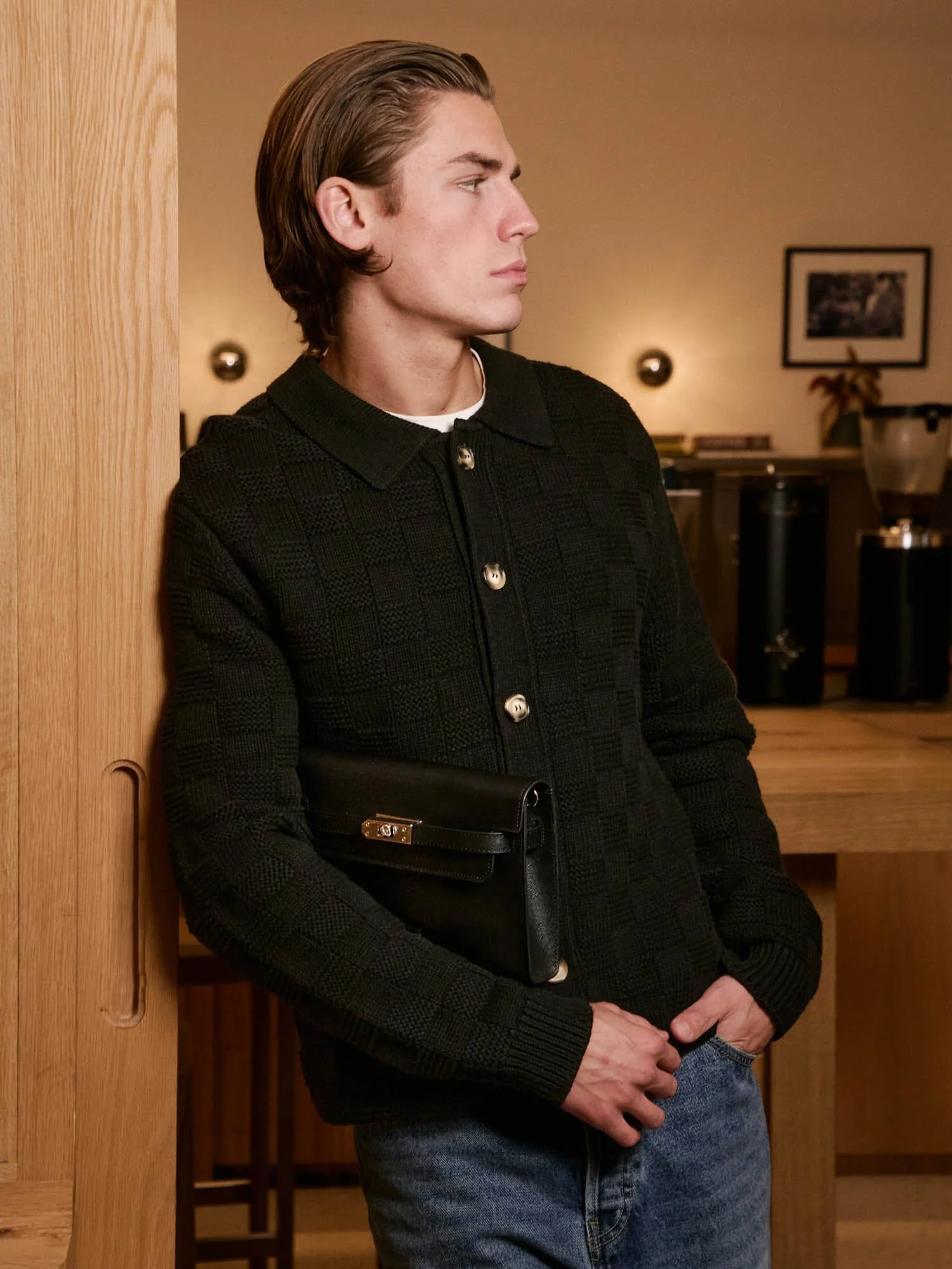 Black Basket Weave Knit Overshirt - Image 4