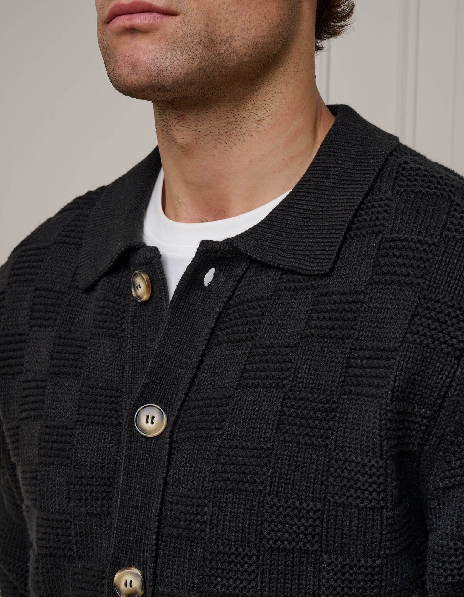 Black Basket Weave Knit Overshirt - Image 6