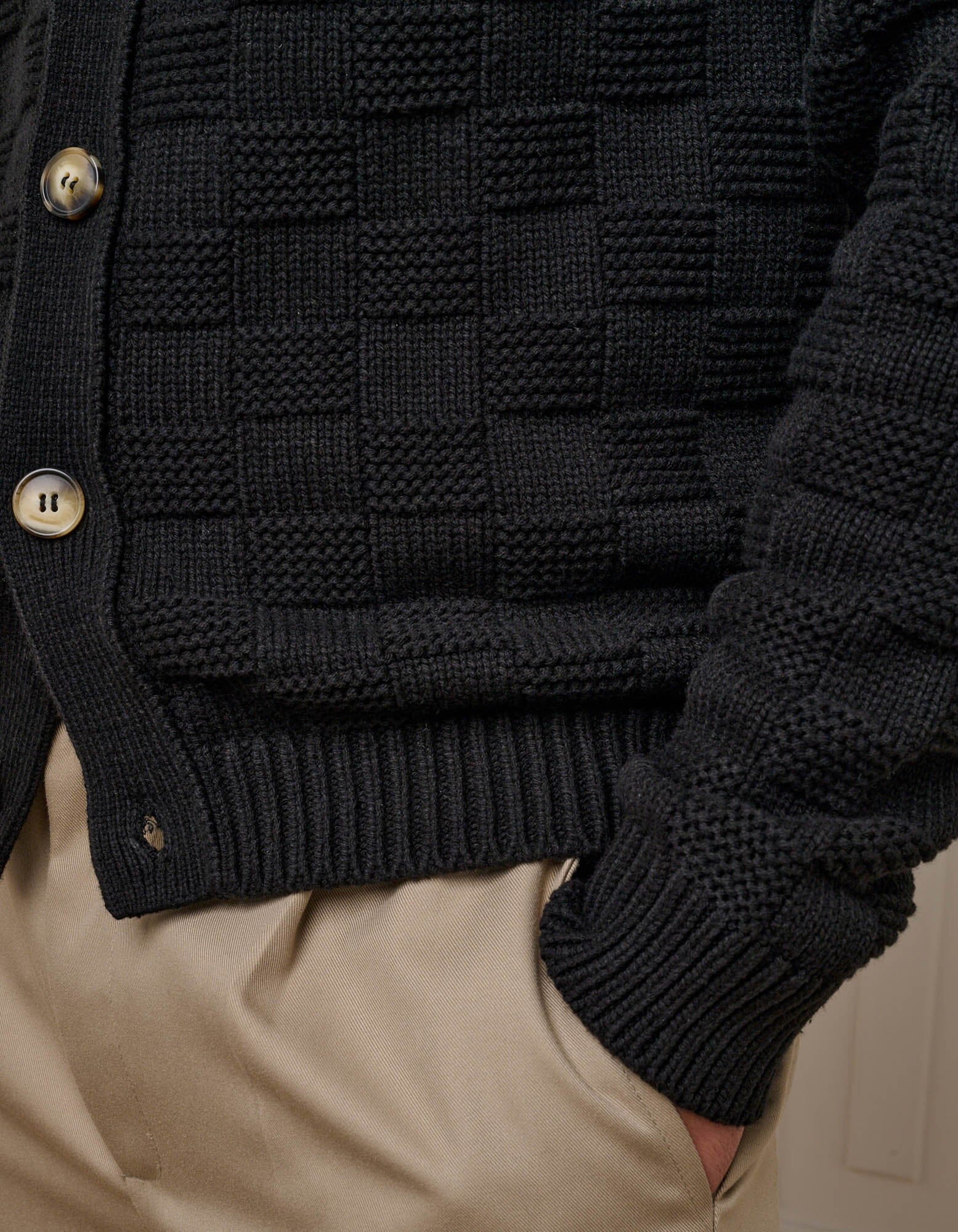 Black Basket Weave Knit Overshirt - Image 7