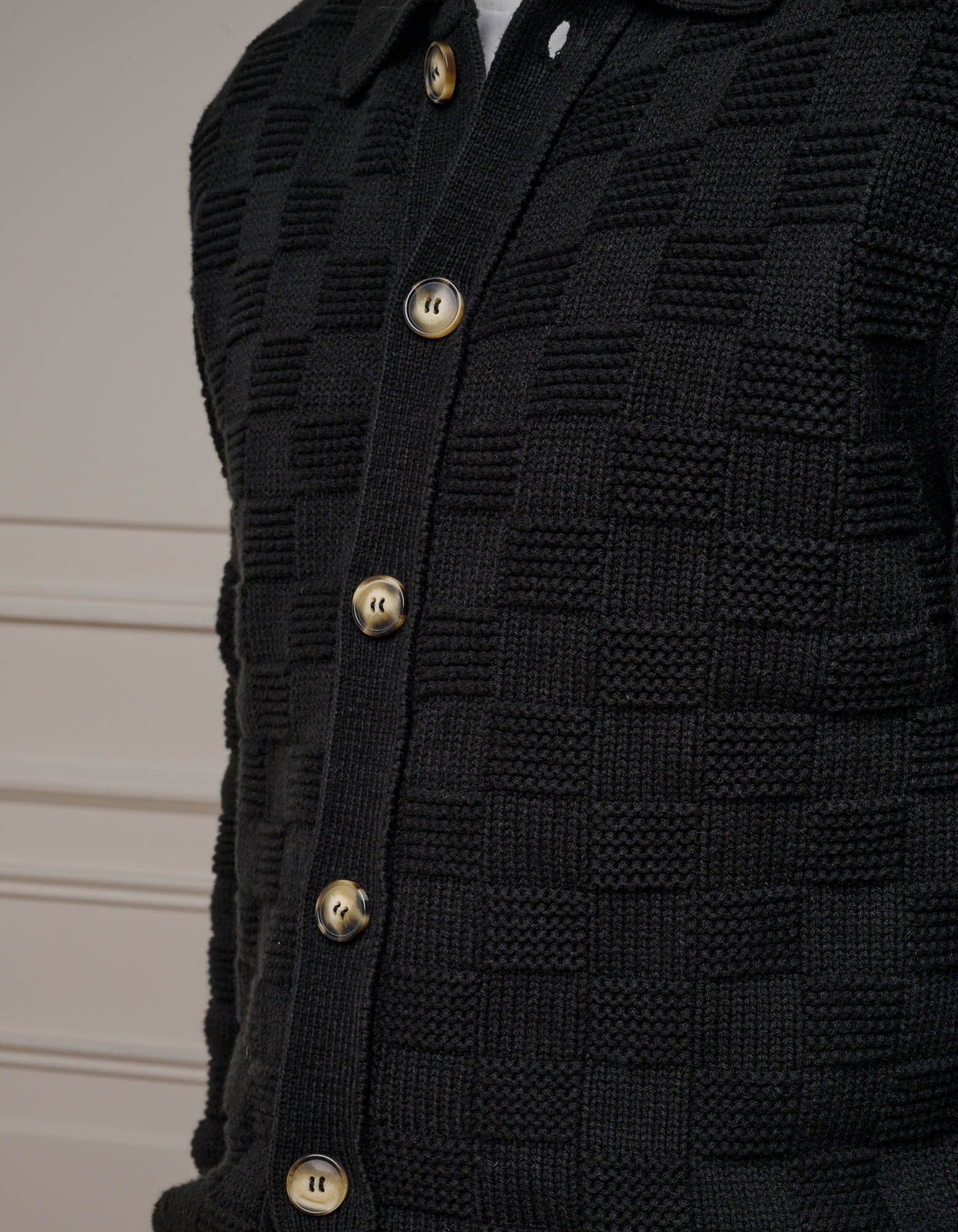 Black Basket Weave Knit Overshirt - Image 8