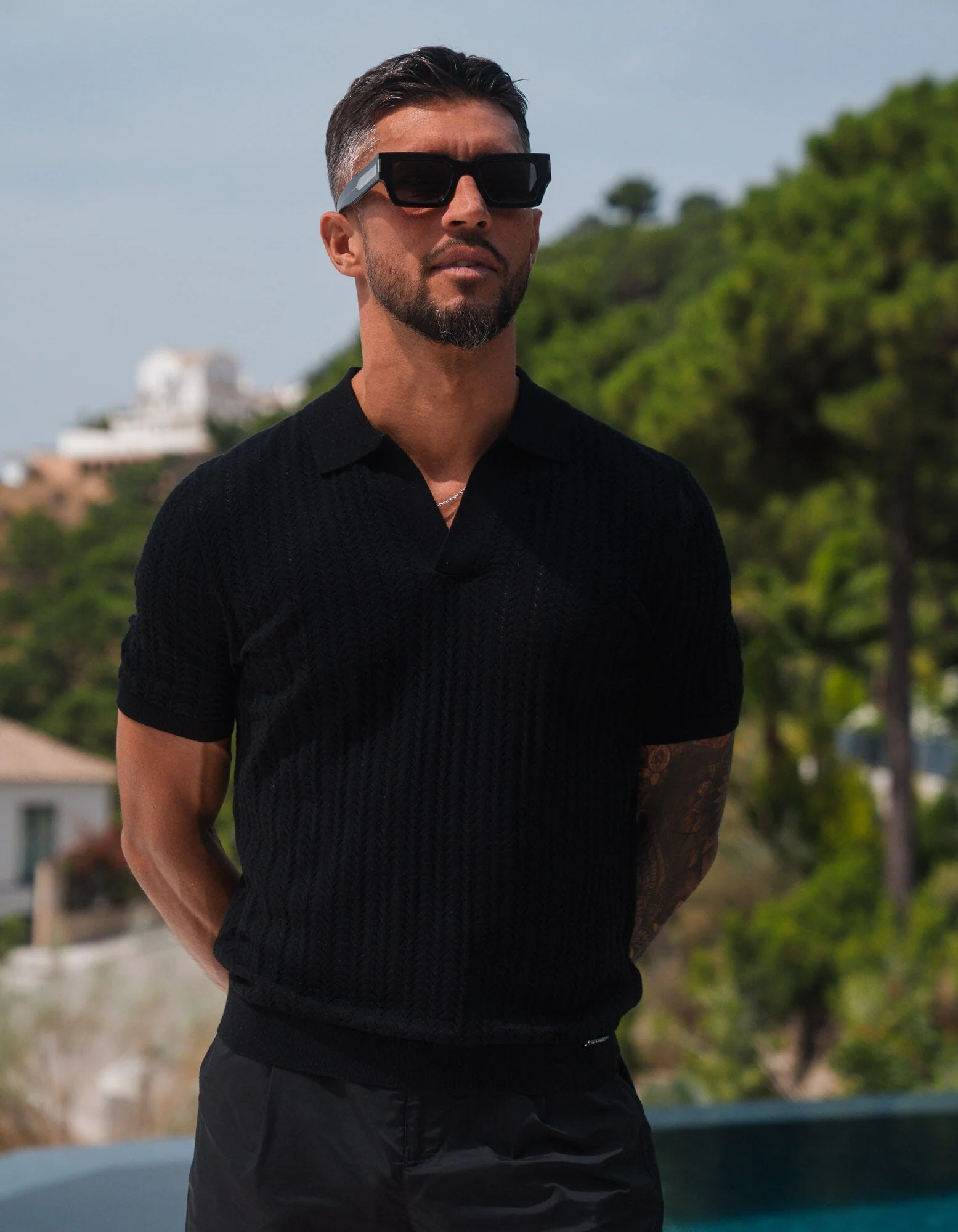 Black Chevron Knit Polo - Image 3