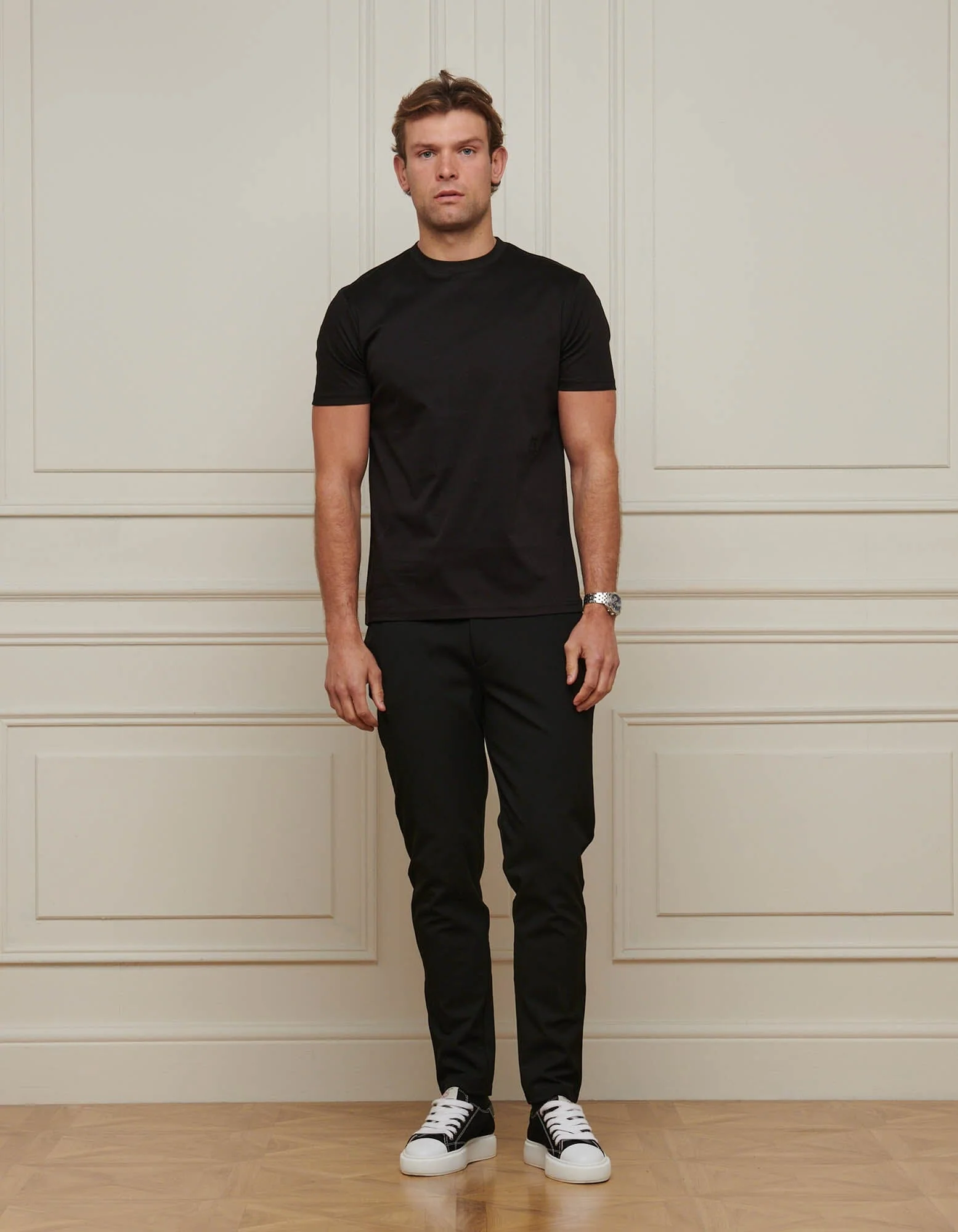 Black Crest Logo Embroidered Mercerised T-Shirt - Image 3