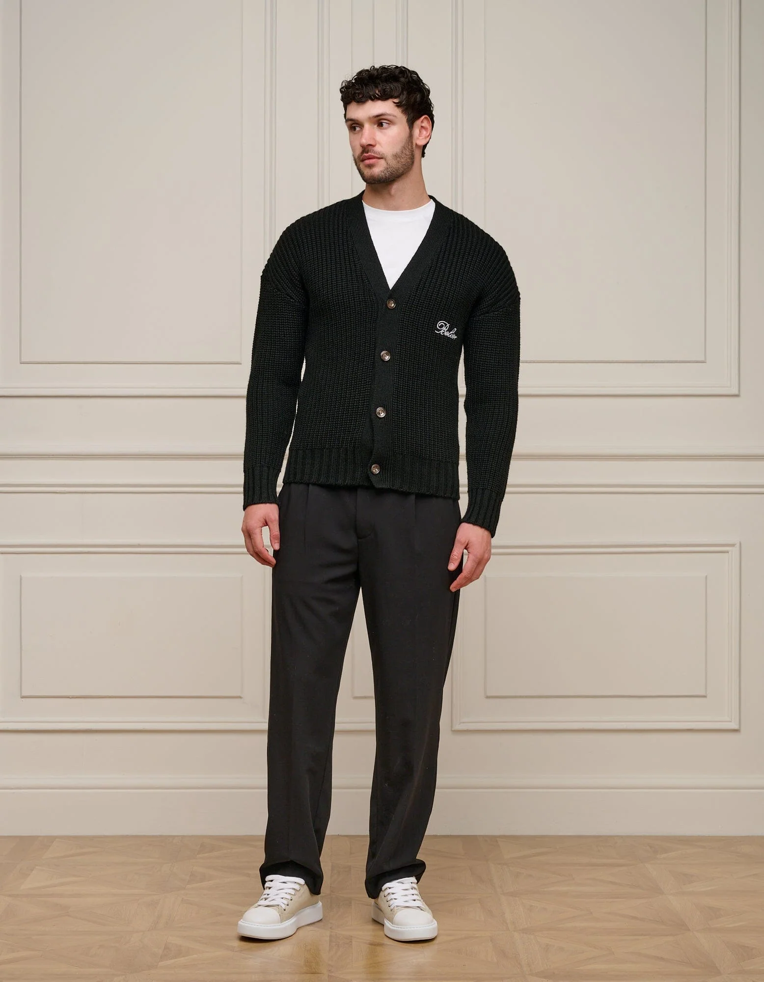 Black Heavyweight Knit Rib Cardigan - Image 2