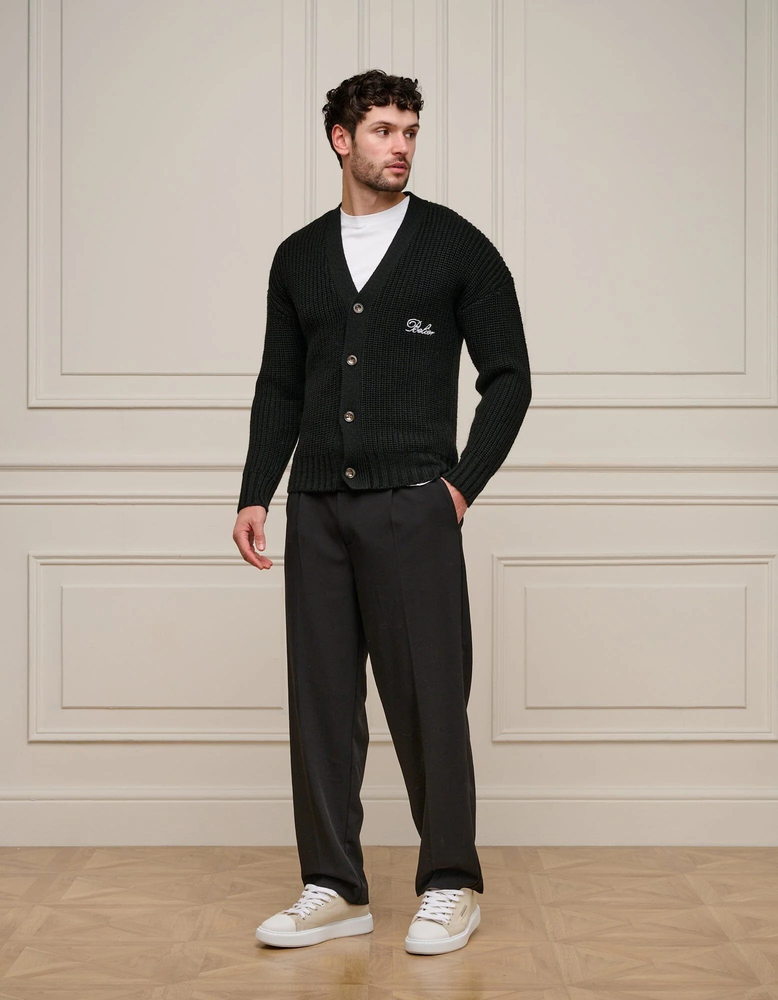 Black Heavyweight Knit Rib Cardigan - Image 3