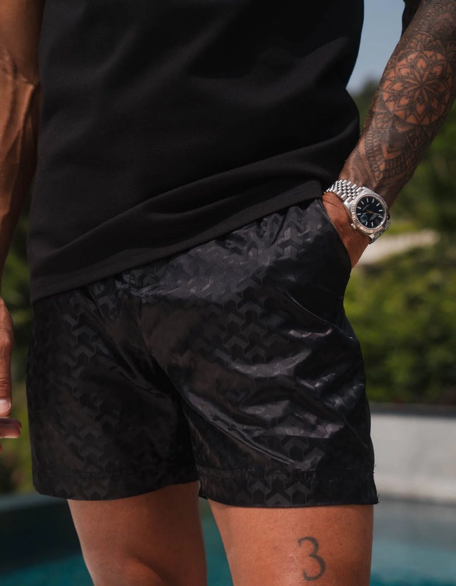 Black Jacquard Illusion Swimshort - Image 4