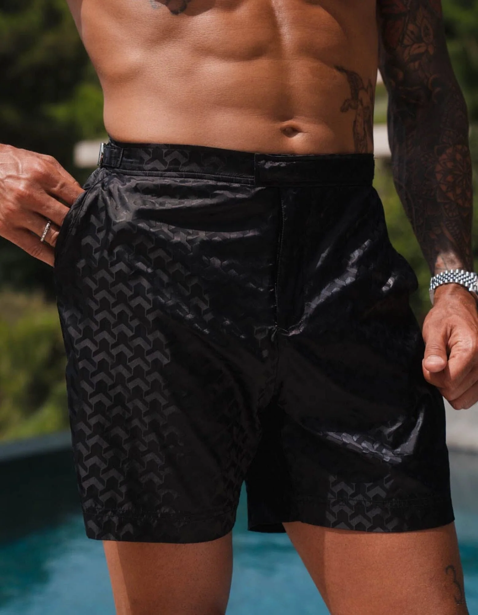 Black Jacquard Illusion Swimshort - Image 5