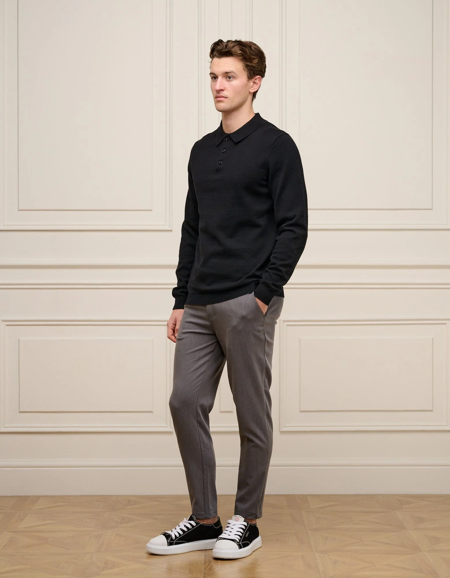 Black Knit Button L/S Polo - Image 3