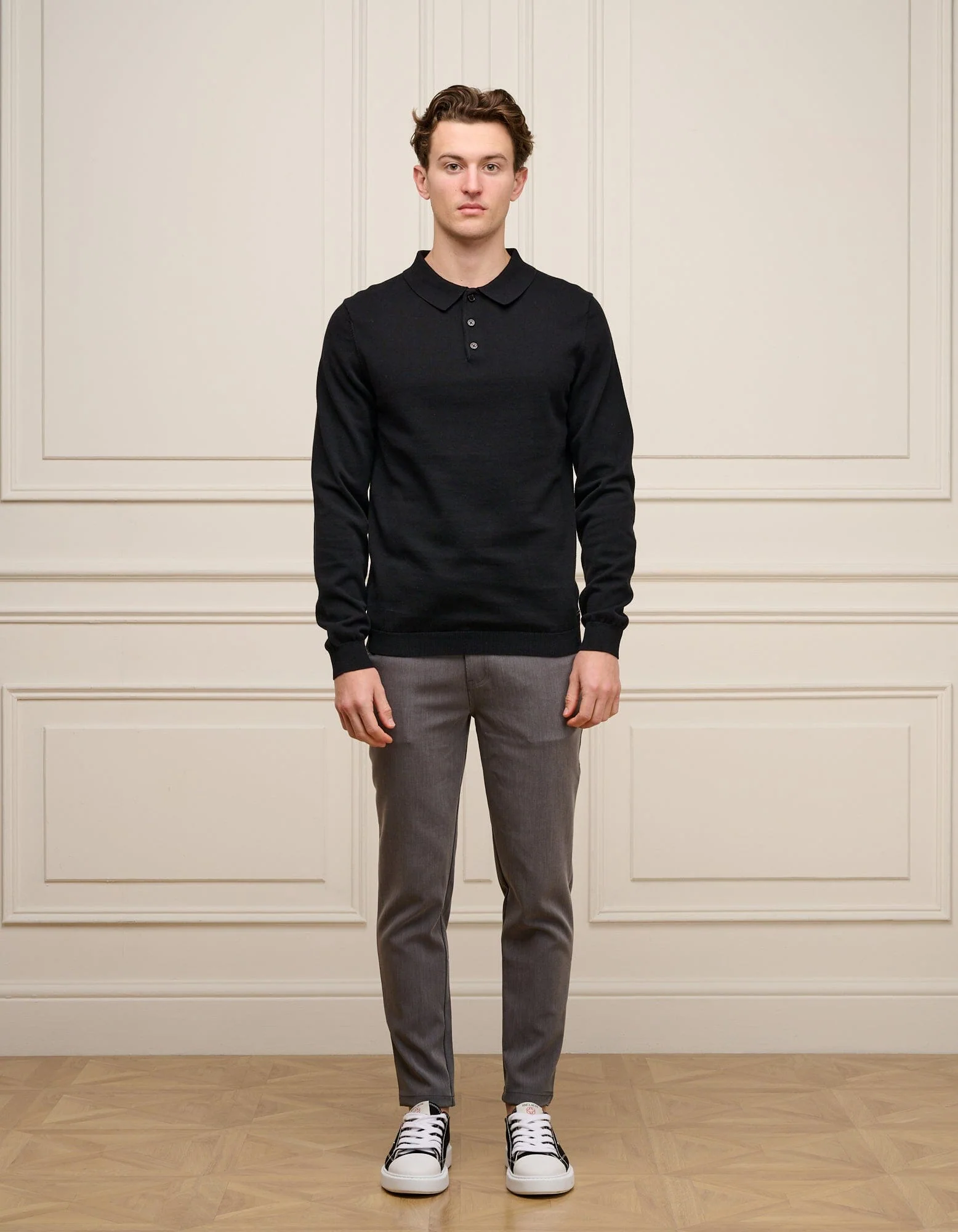 Black Knit Button L/S Polo - Image 4