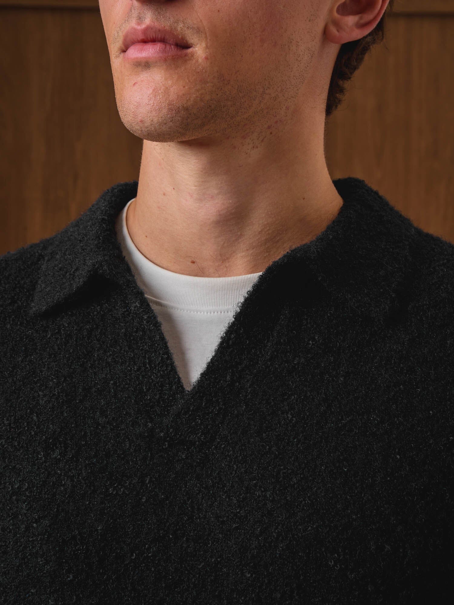 Black Knitted Open Collar Jumper - Image 2