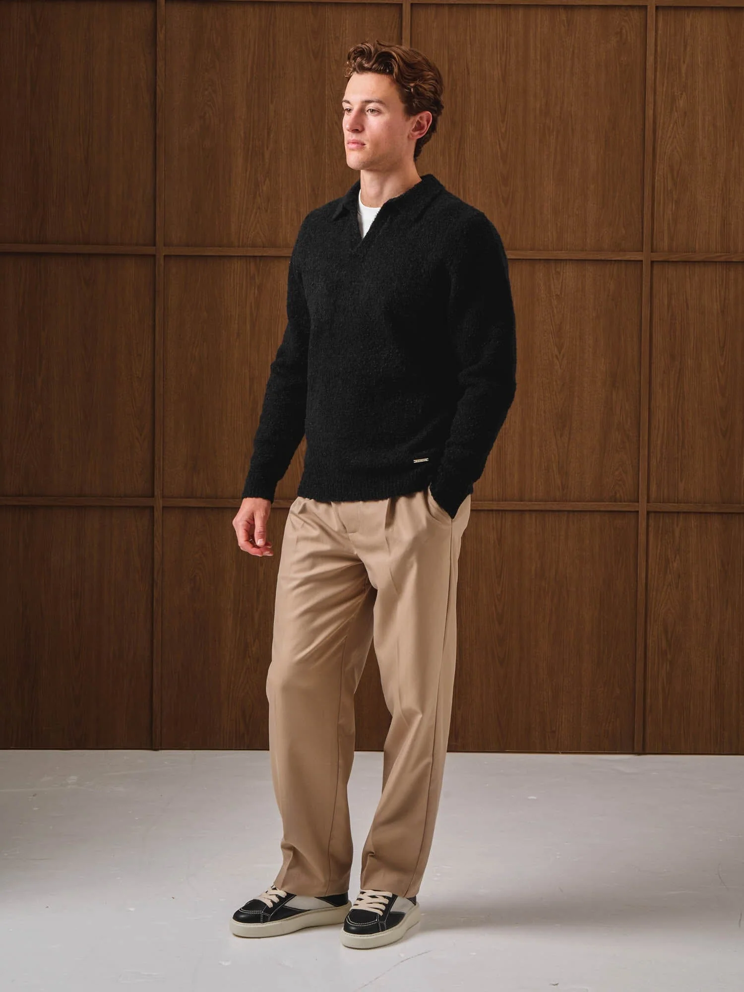 Black Knitted Open Collar Jumper - Image 4
