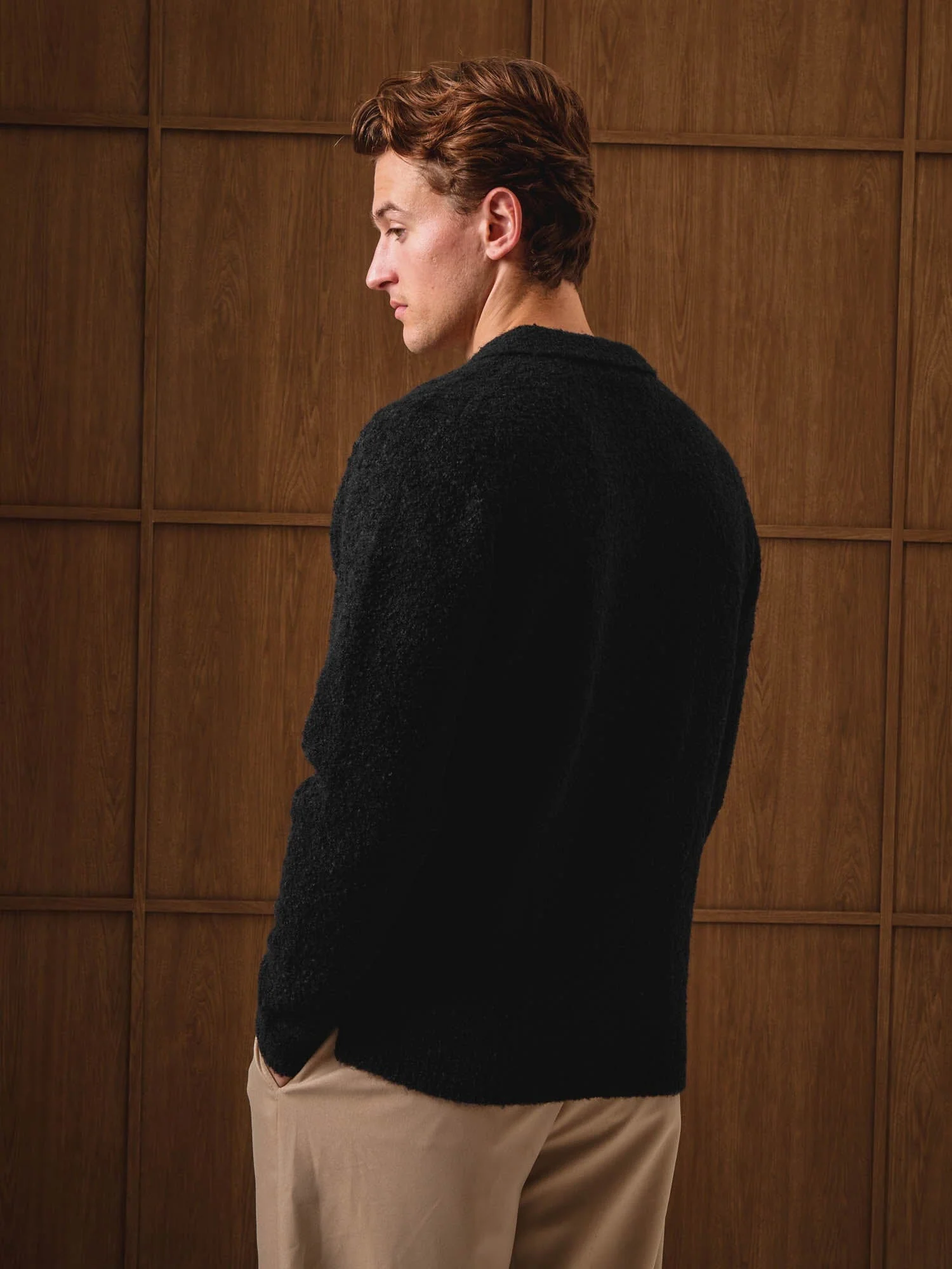 Black Knitted Open Collar Jumper - Image 5