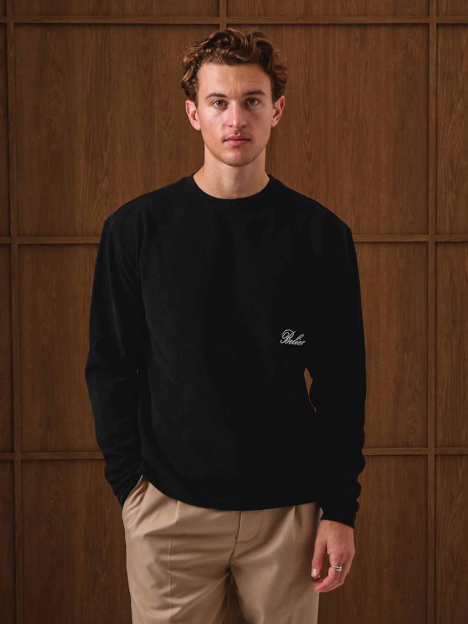 Black L/S Waffle T-Shirt - Image 3