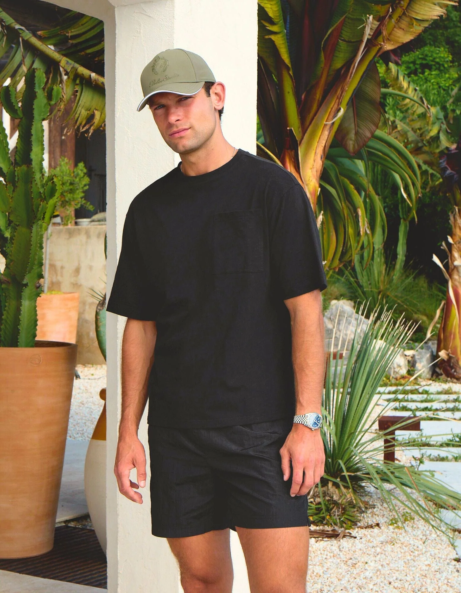 Black Slub Texture Pocket T-Shirt