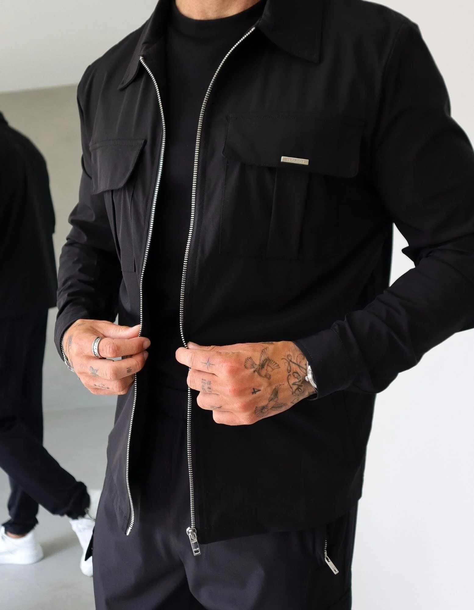 Black Woven Pocket Overshirt