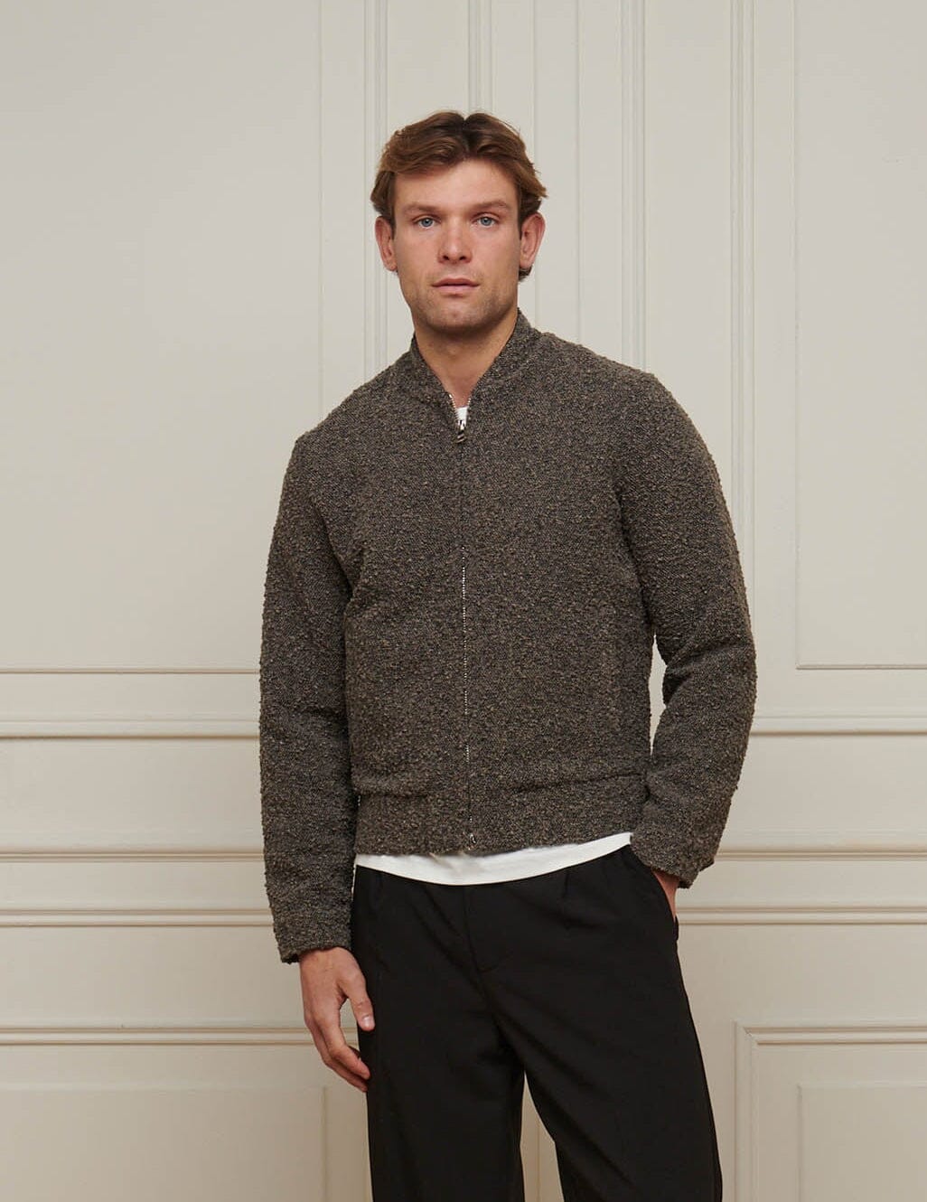 Brown Boucle Bomber Jacket - Image 2