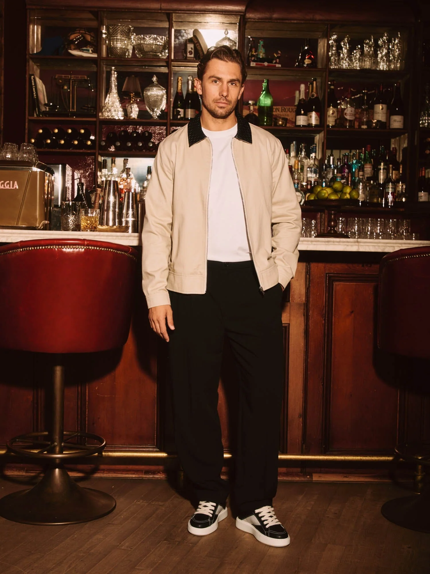Beige Cotton Jacket with Leather Collar - Image 7