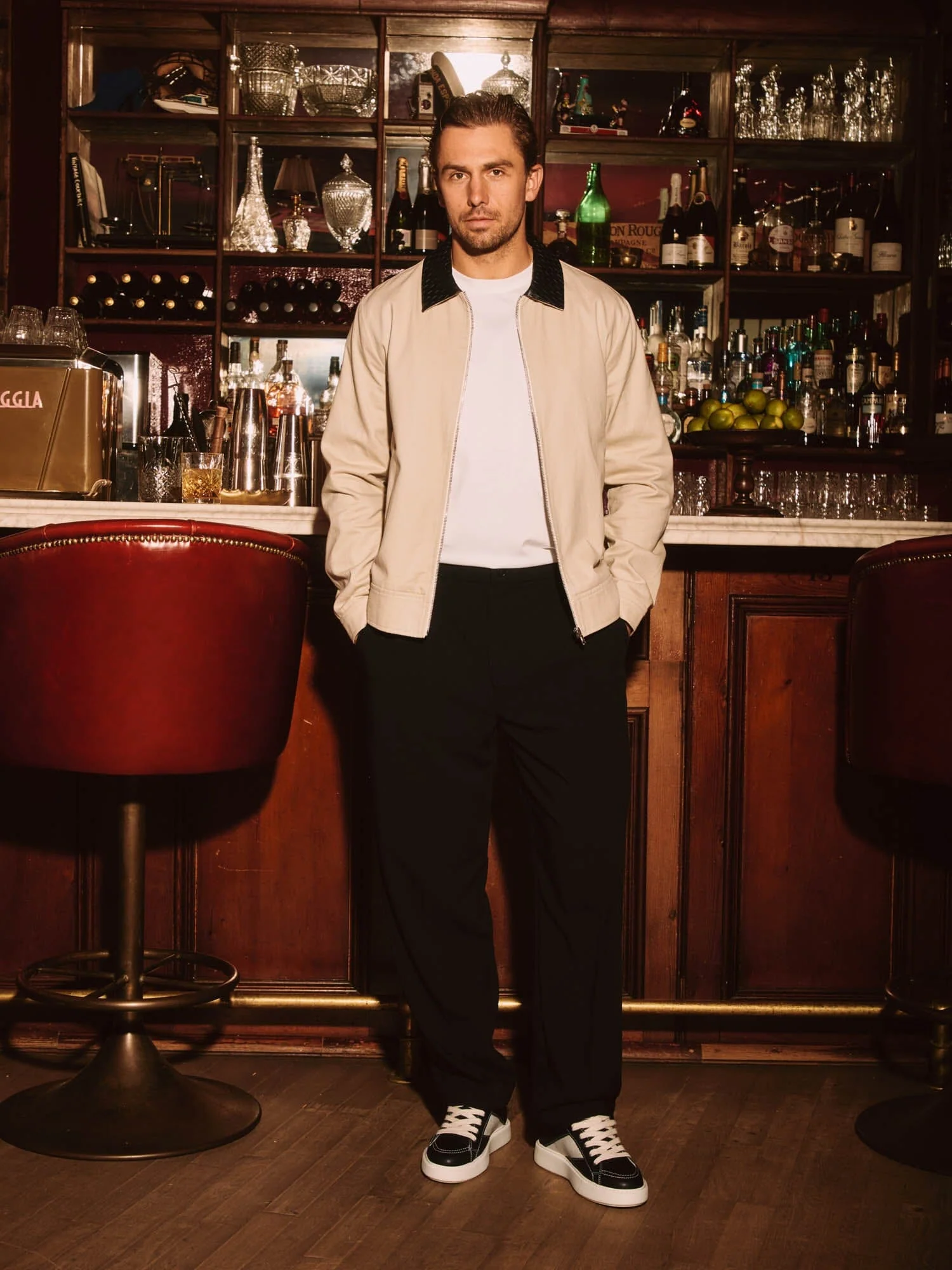 Beige Cotton Jacket with Leather Collar - Image 8