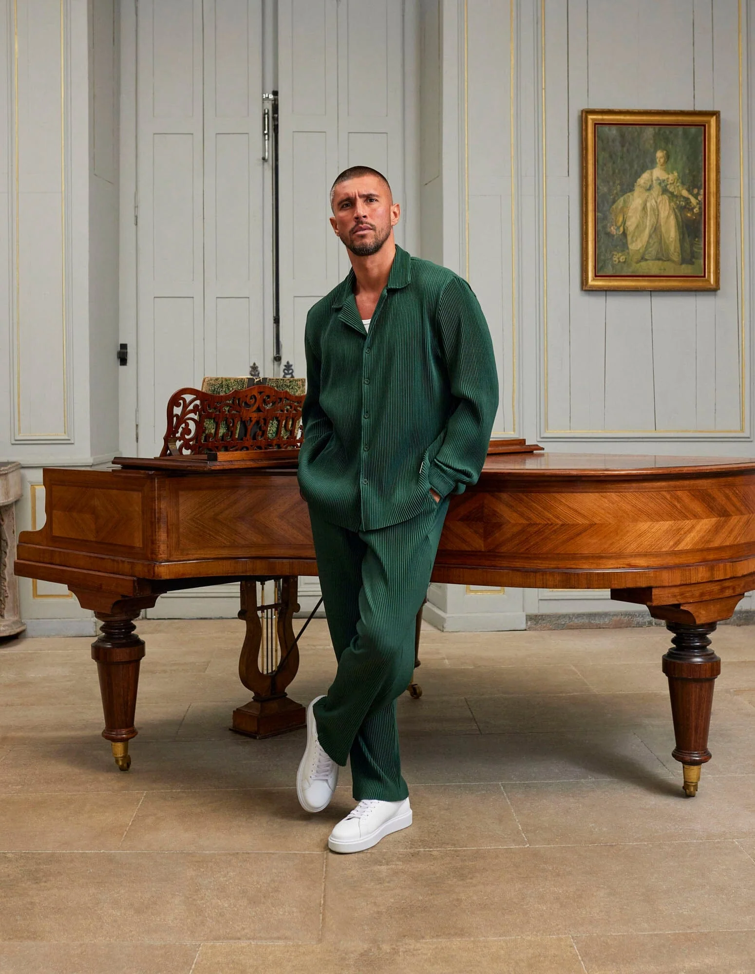 Dark Green Pleated L/S Shirt - Image 2