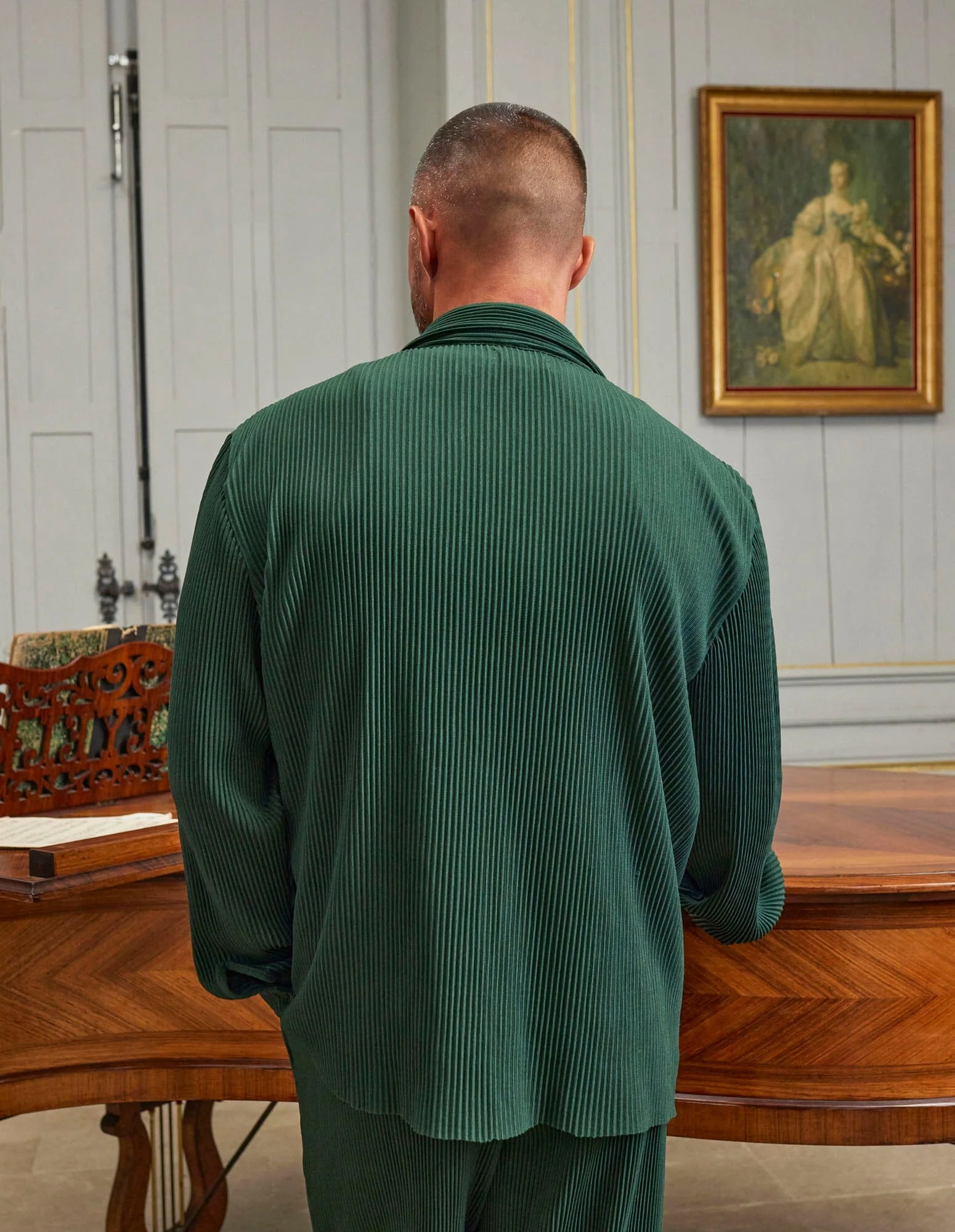 Dark Green Pleated L/S Shirt - Image 4