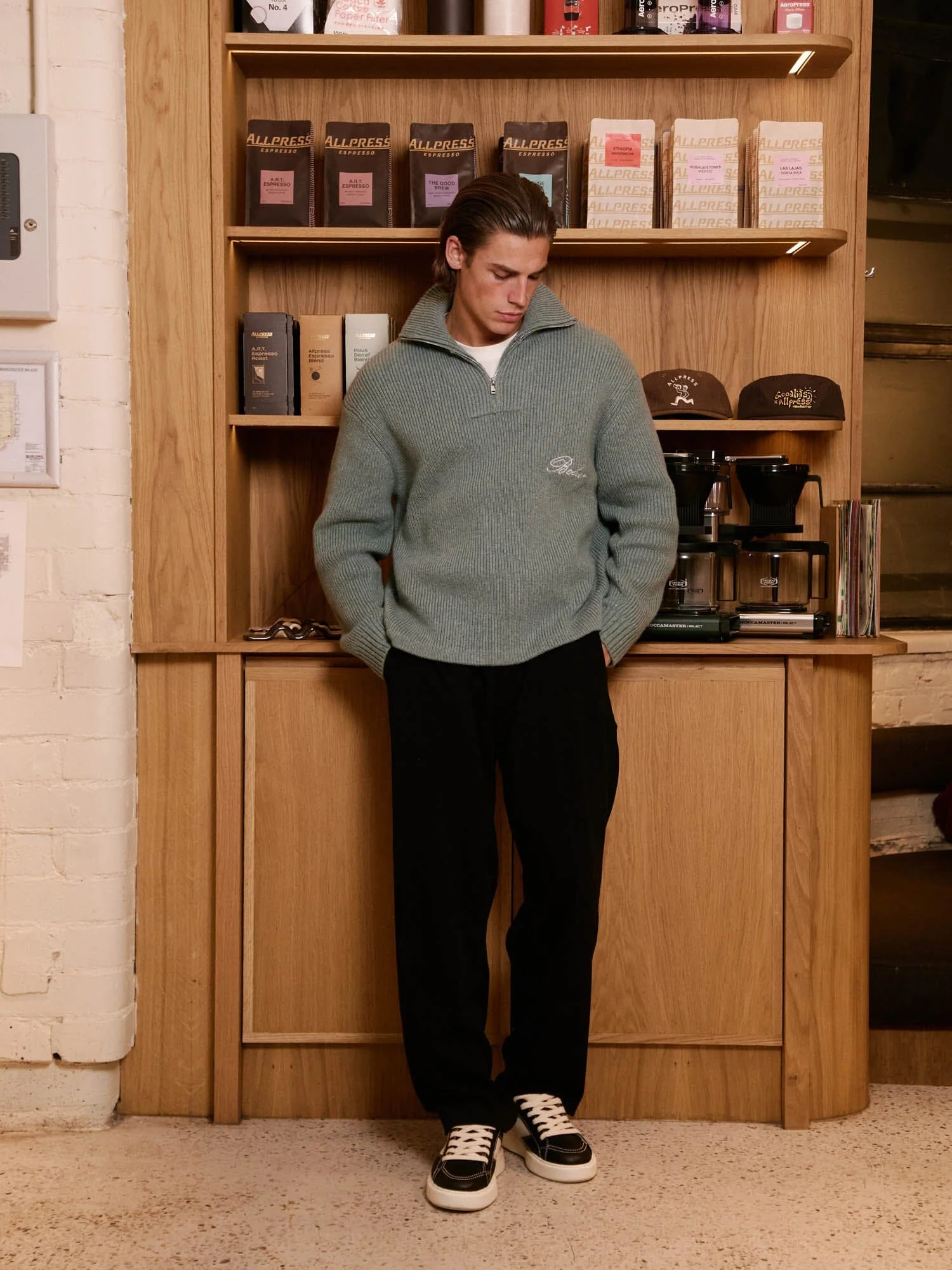 Dusty Sage Knitted Half Zip Jumper - Image 2