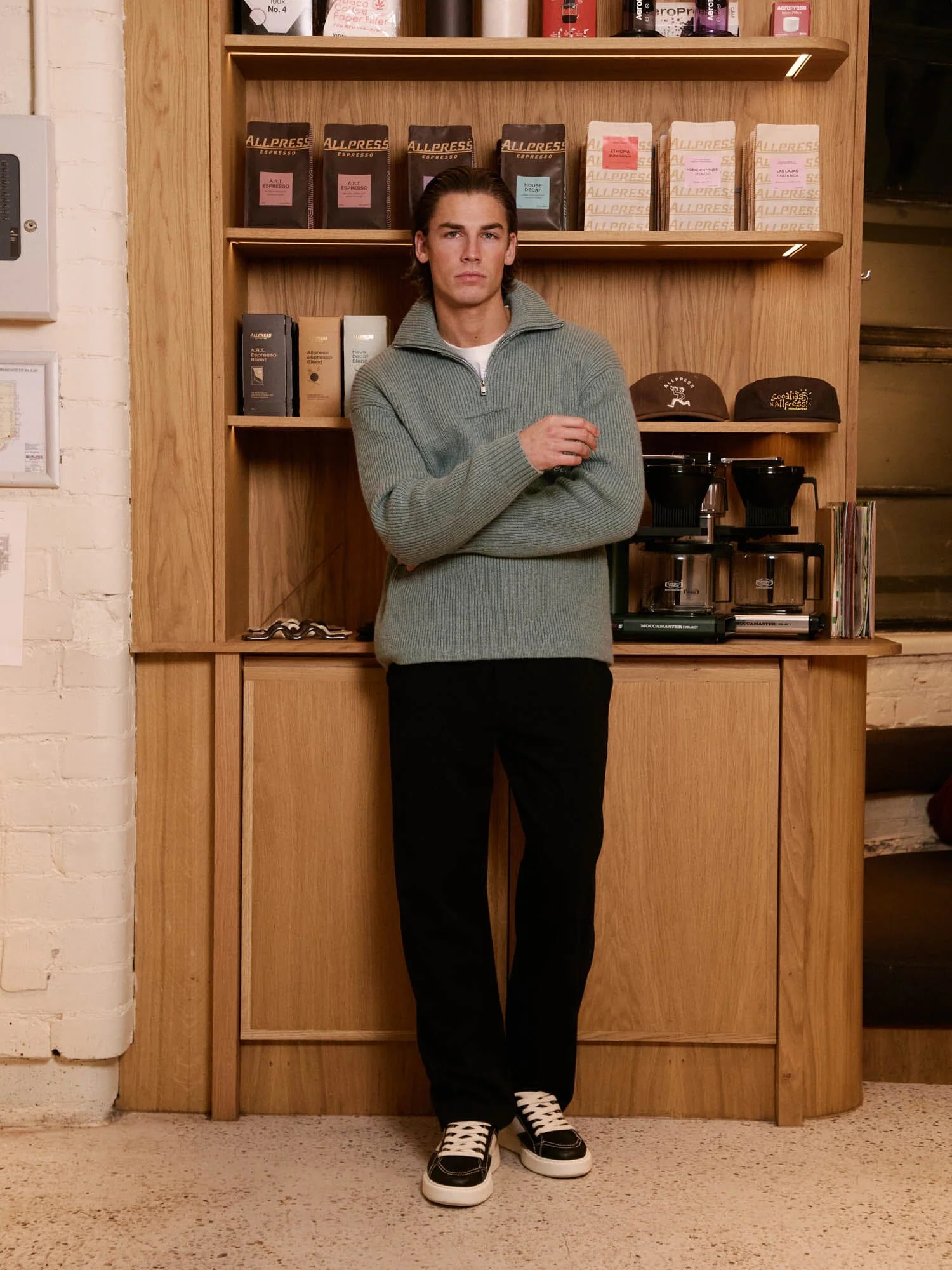 Dusty Sage Knitted Half Zip Jumper - Image 4