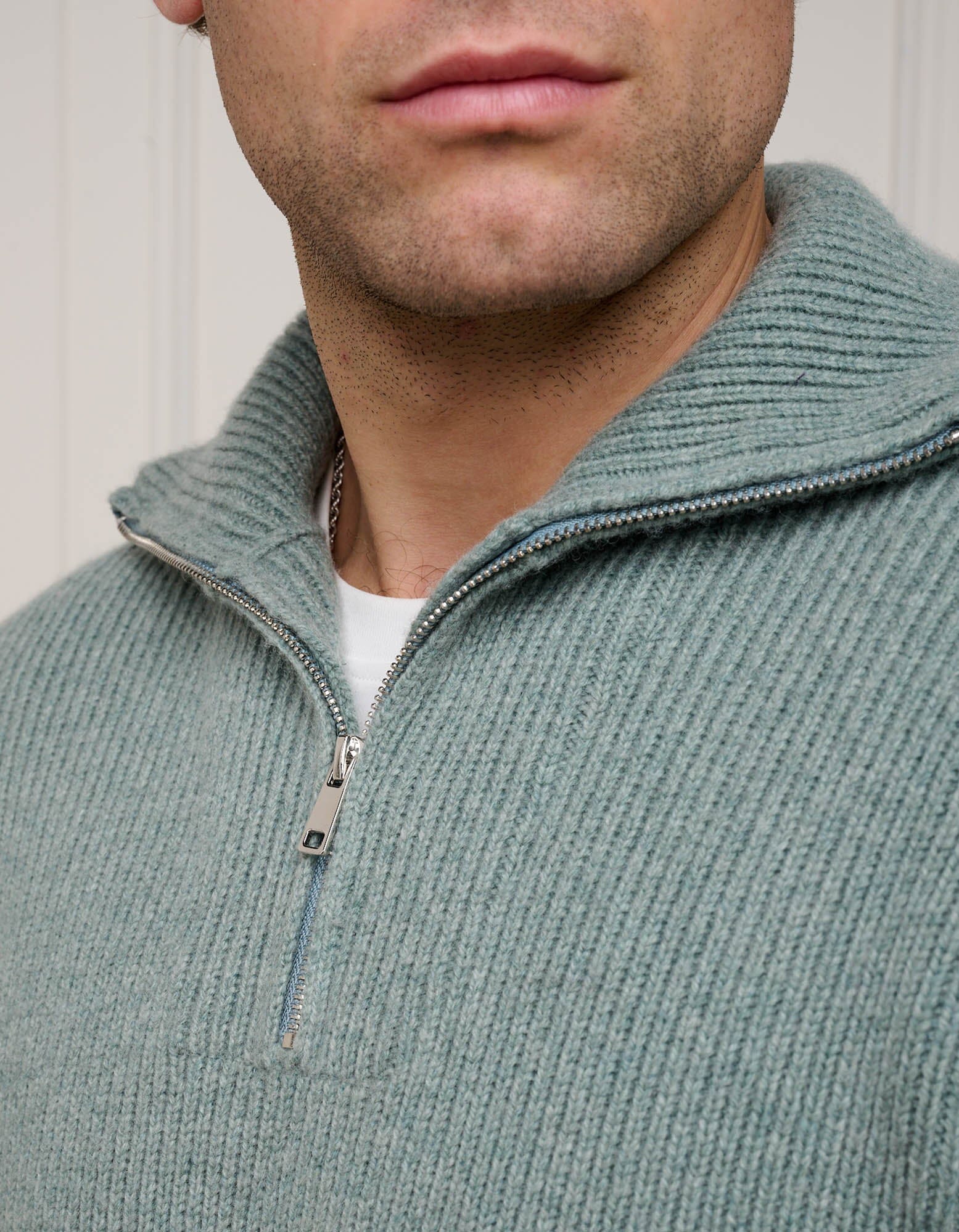Dusty Sage Knitted Half Zip Jumper - Image 5