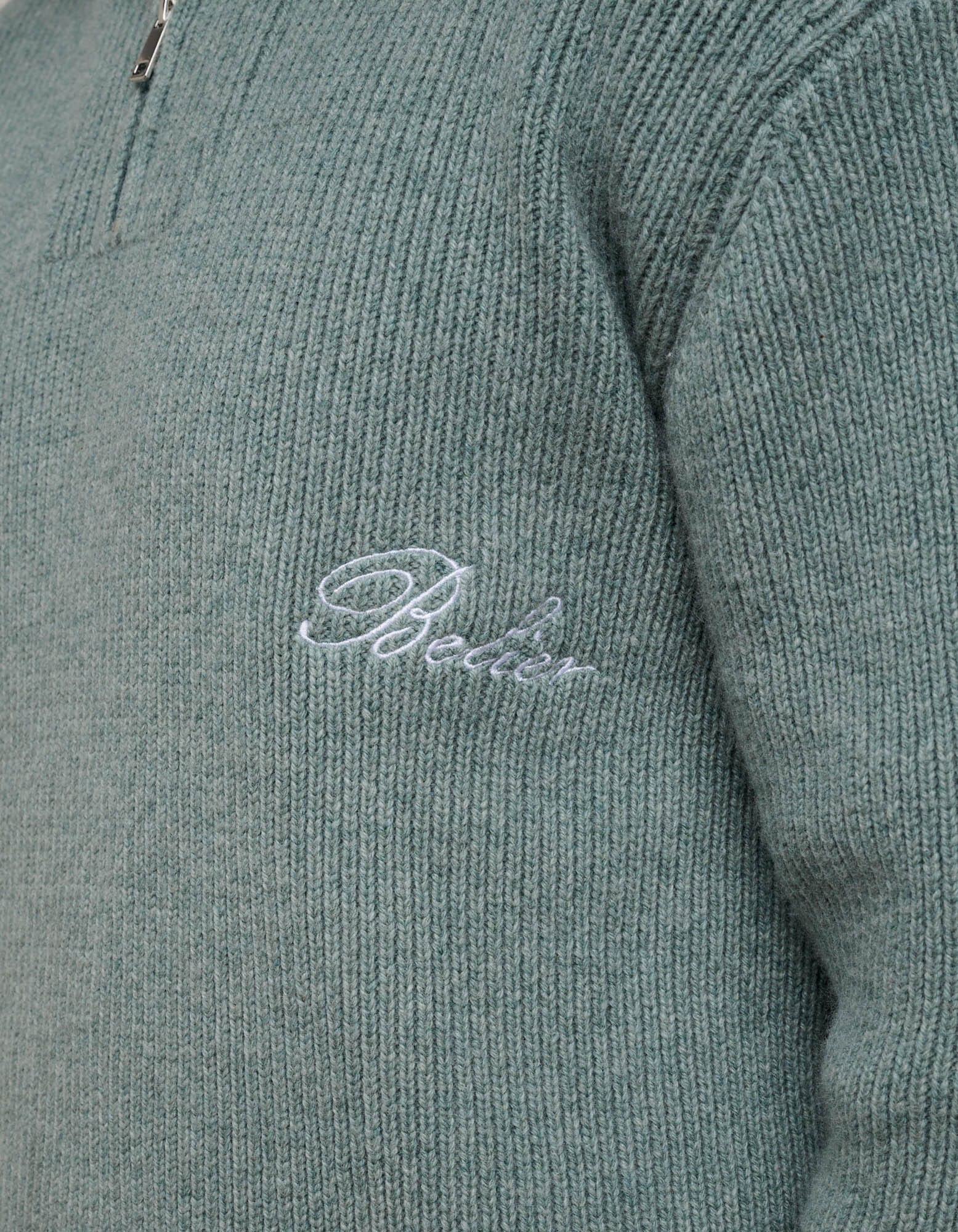 Dusty Sage Knitted Half Zip Jumper - Image 6