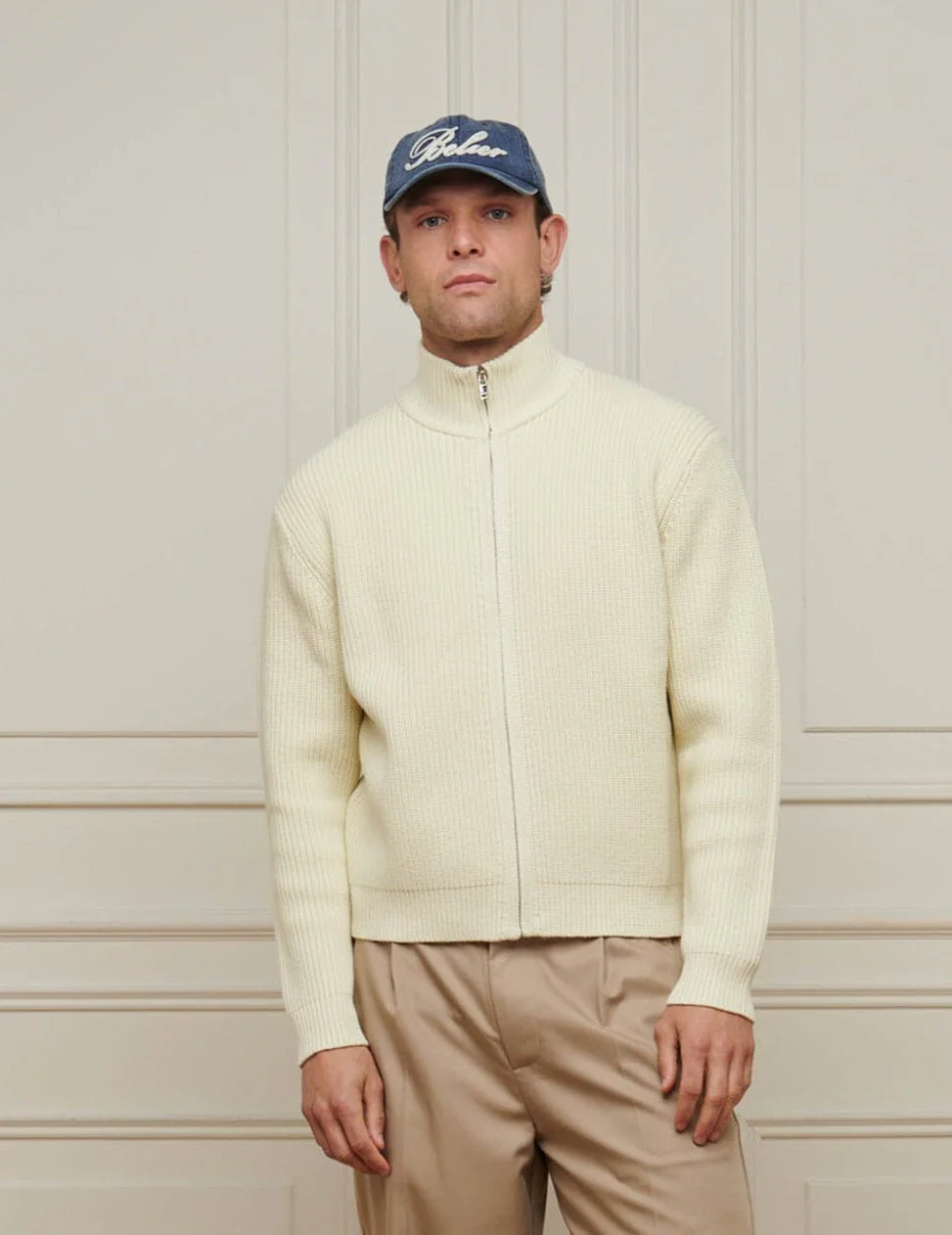 Ecru Chunky Rib Knit Zip Up Cardigan - Image 4