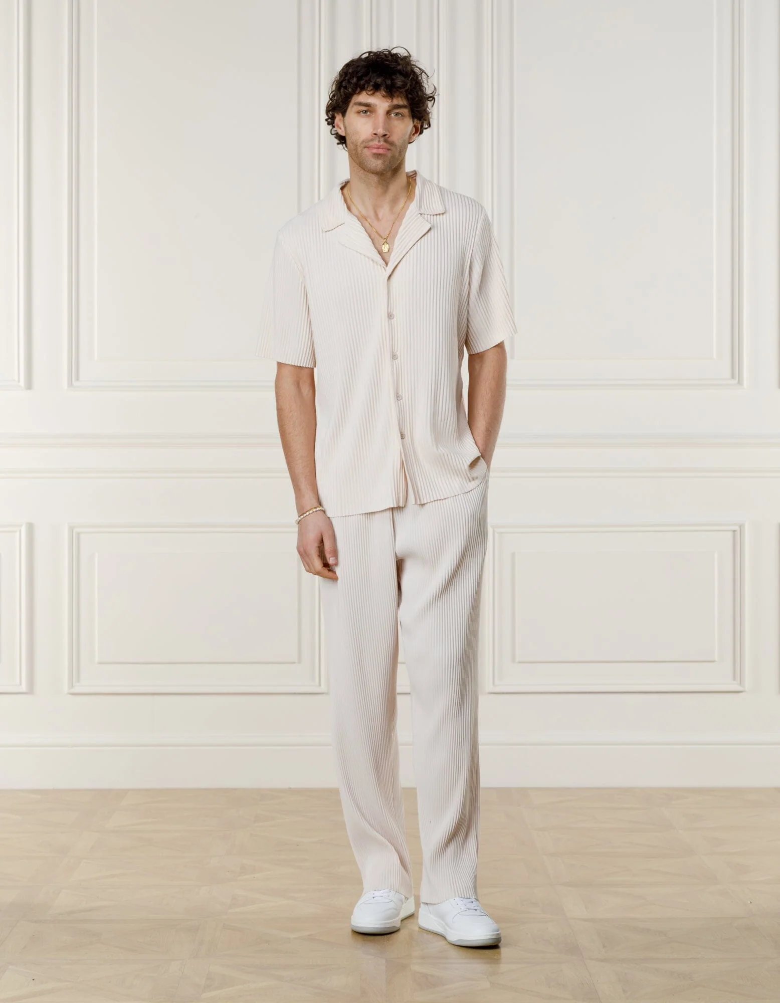 Ecru Pleated S/S Resort Shirt - Image 4
