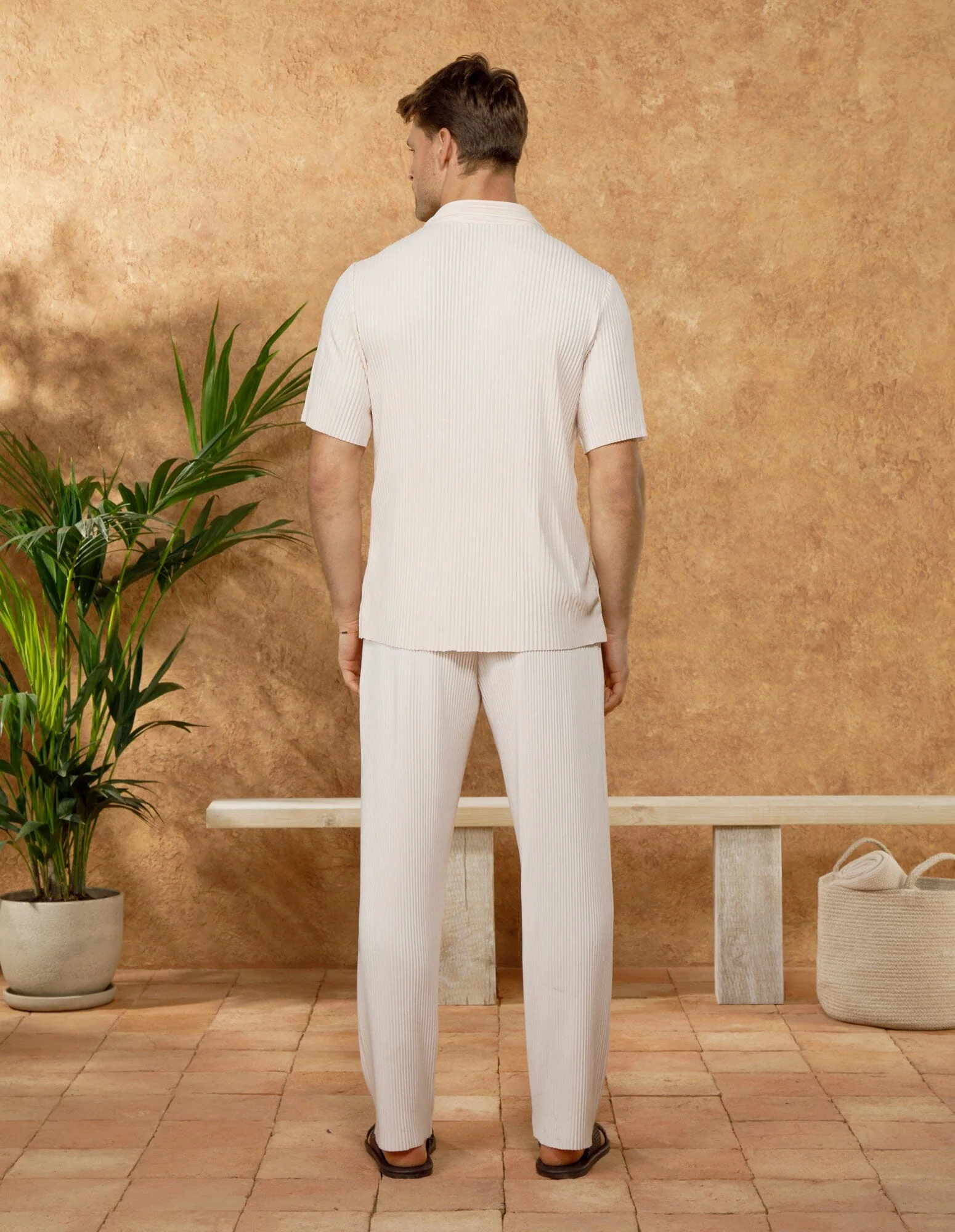 Ecru Pleated S/S Resort Shirt - Image 5