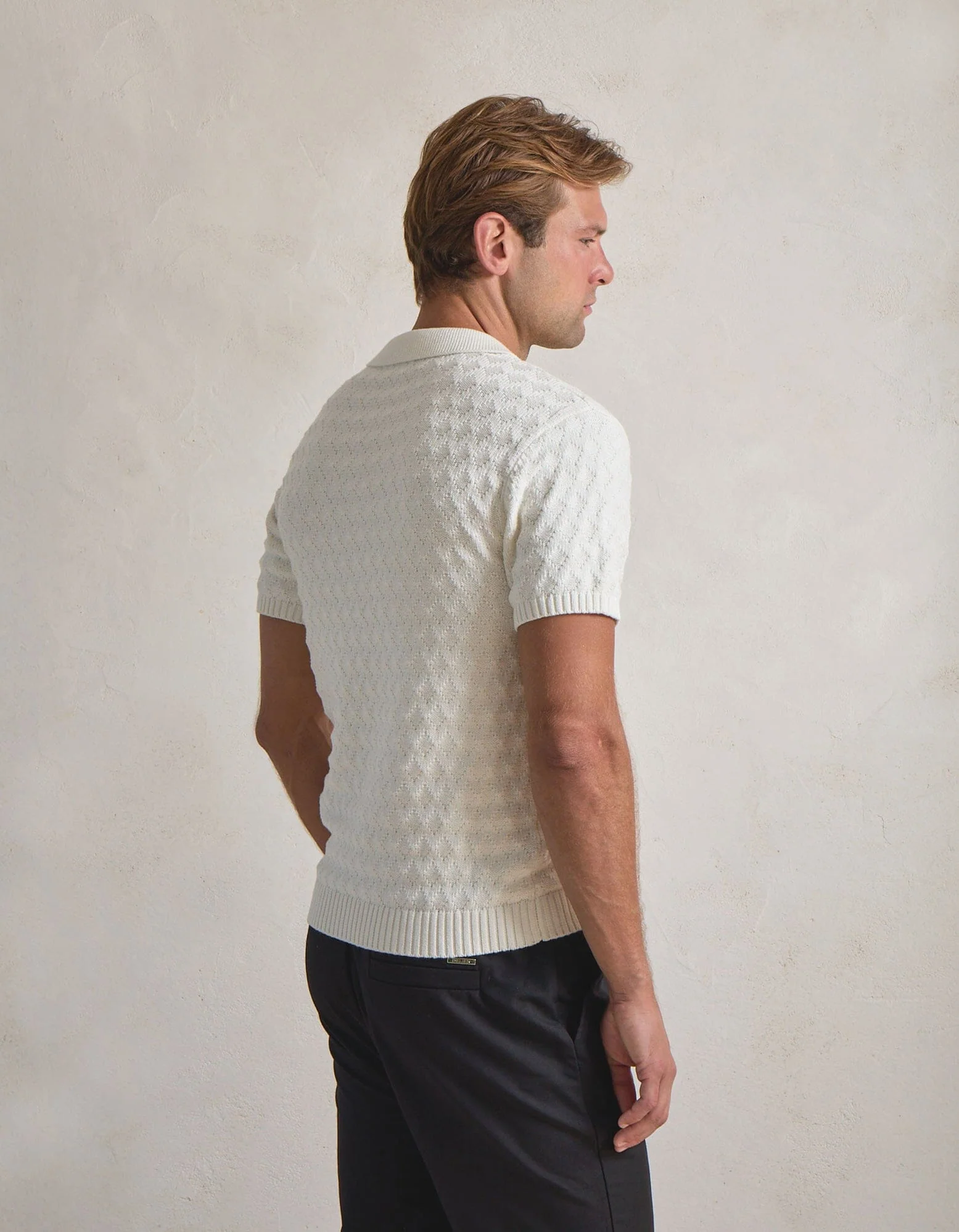 Ecru S/S Diamond Stitch Polo - Image 4