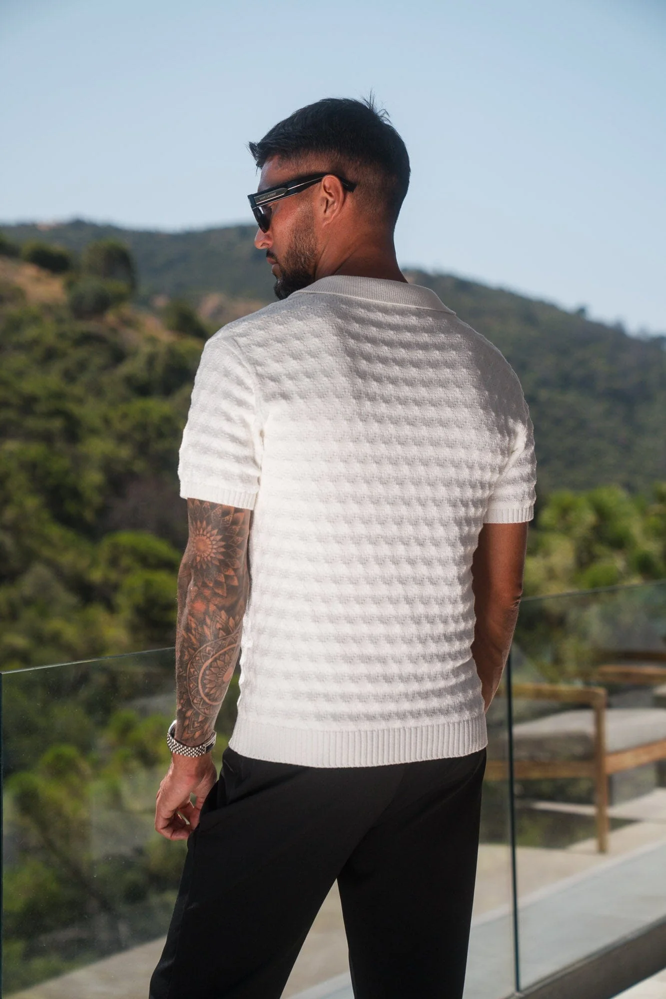 Ecru S/S Diamond Stitch Polo - Image 5