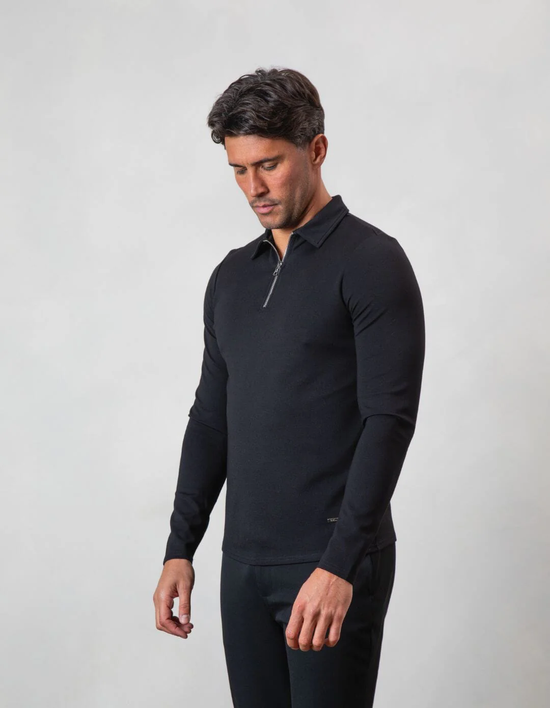Black Premium L/S Zip Polo - Image 2