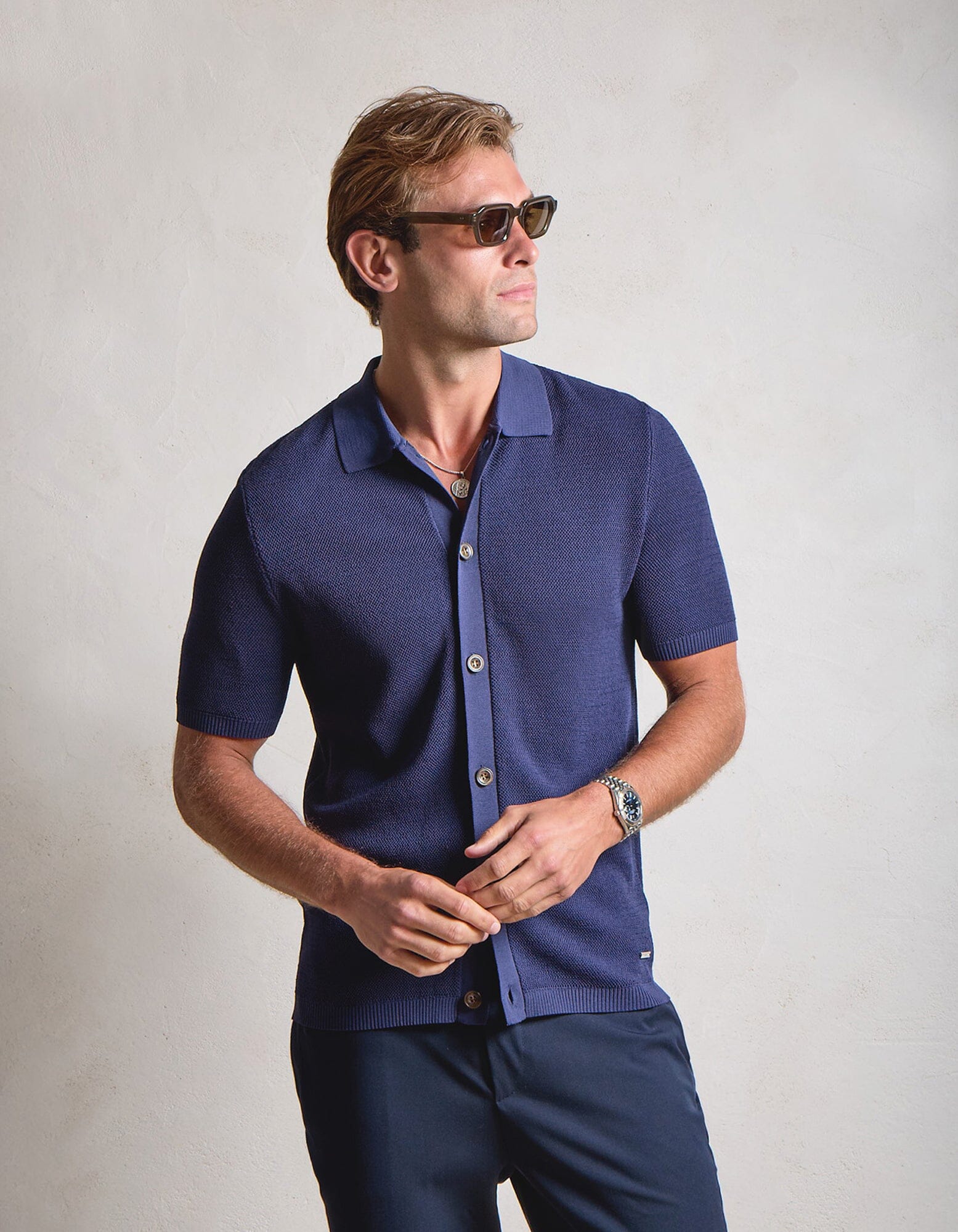 Navy Button Down Knitted Shirt - Image 3