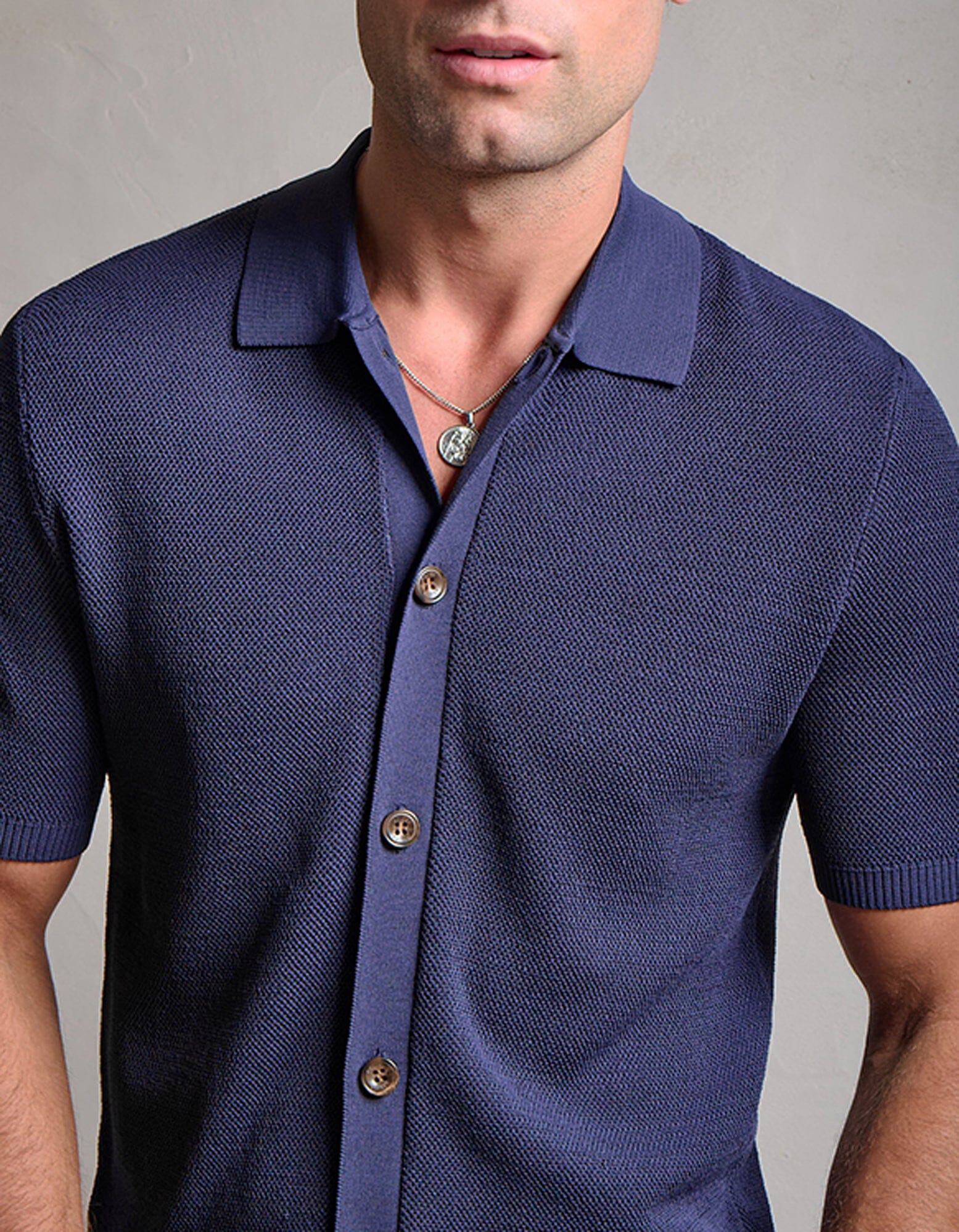 Navy Button Down Knitted Shirt - Image 7