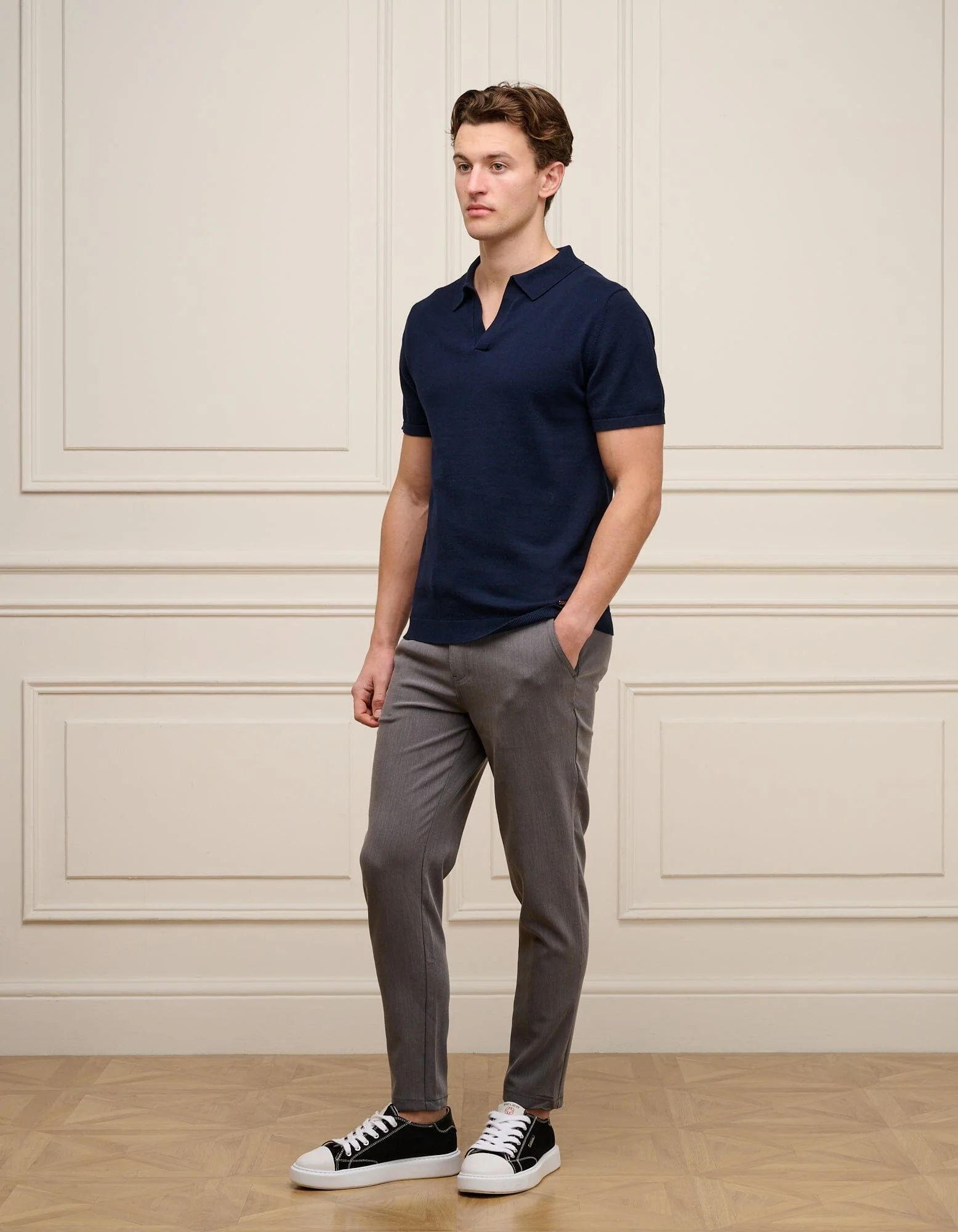 Navy Cuban Collar Knit Polo - Image 2