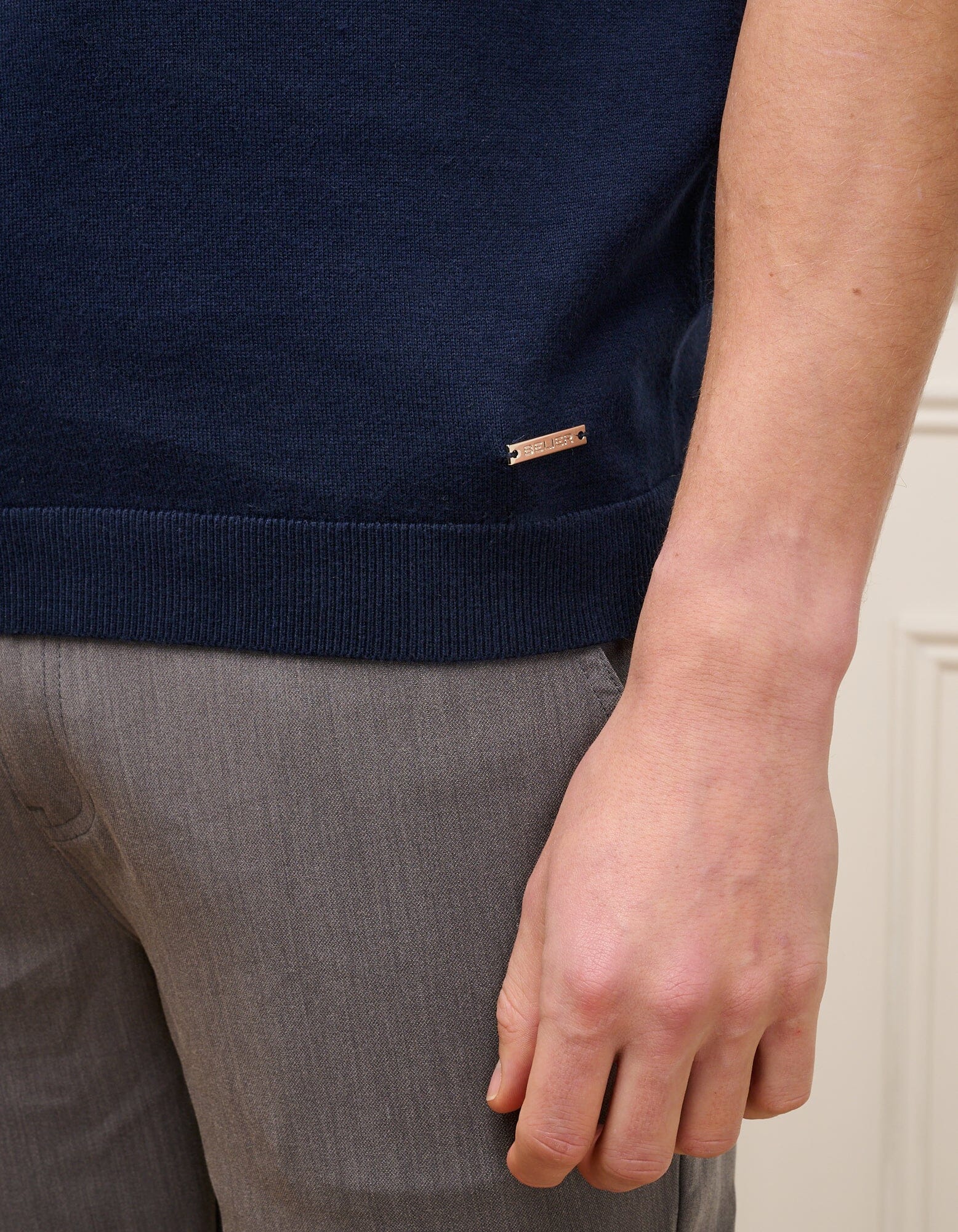 Navy Cuban Collar Knit Polo - Image 3