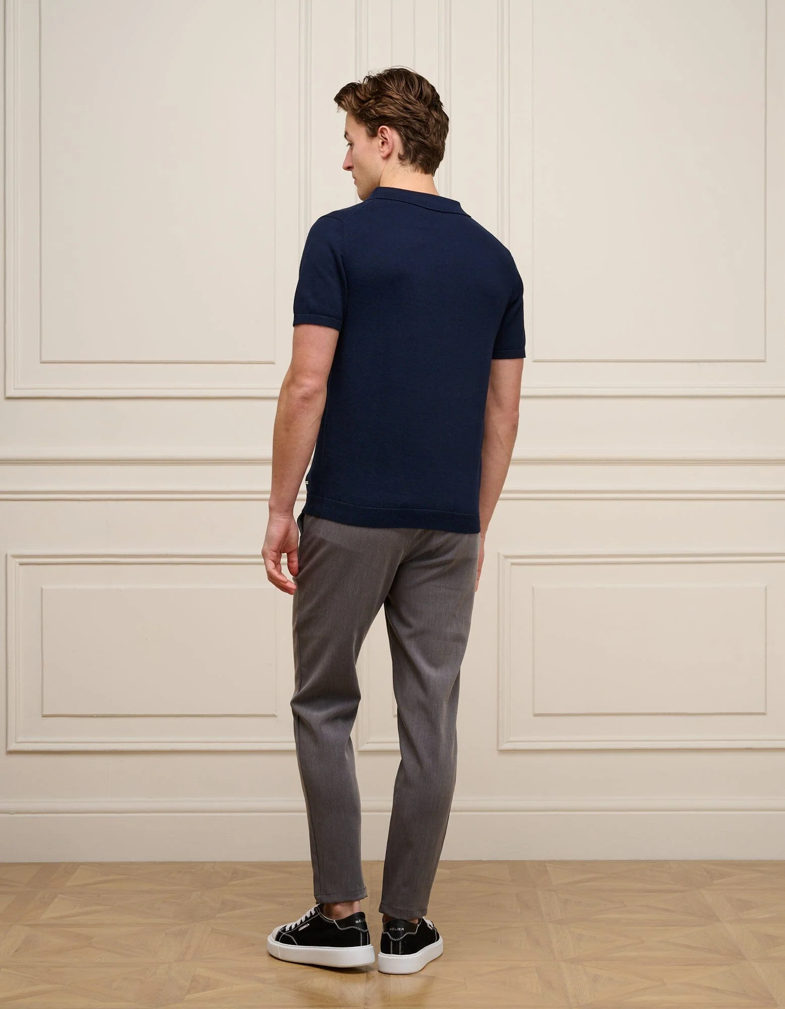 Navy Cuban Collar Knit Polo - Image 4