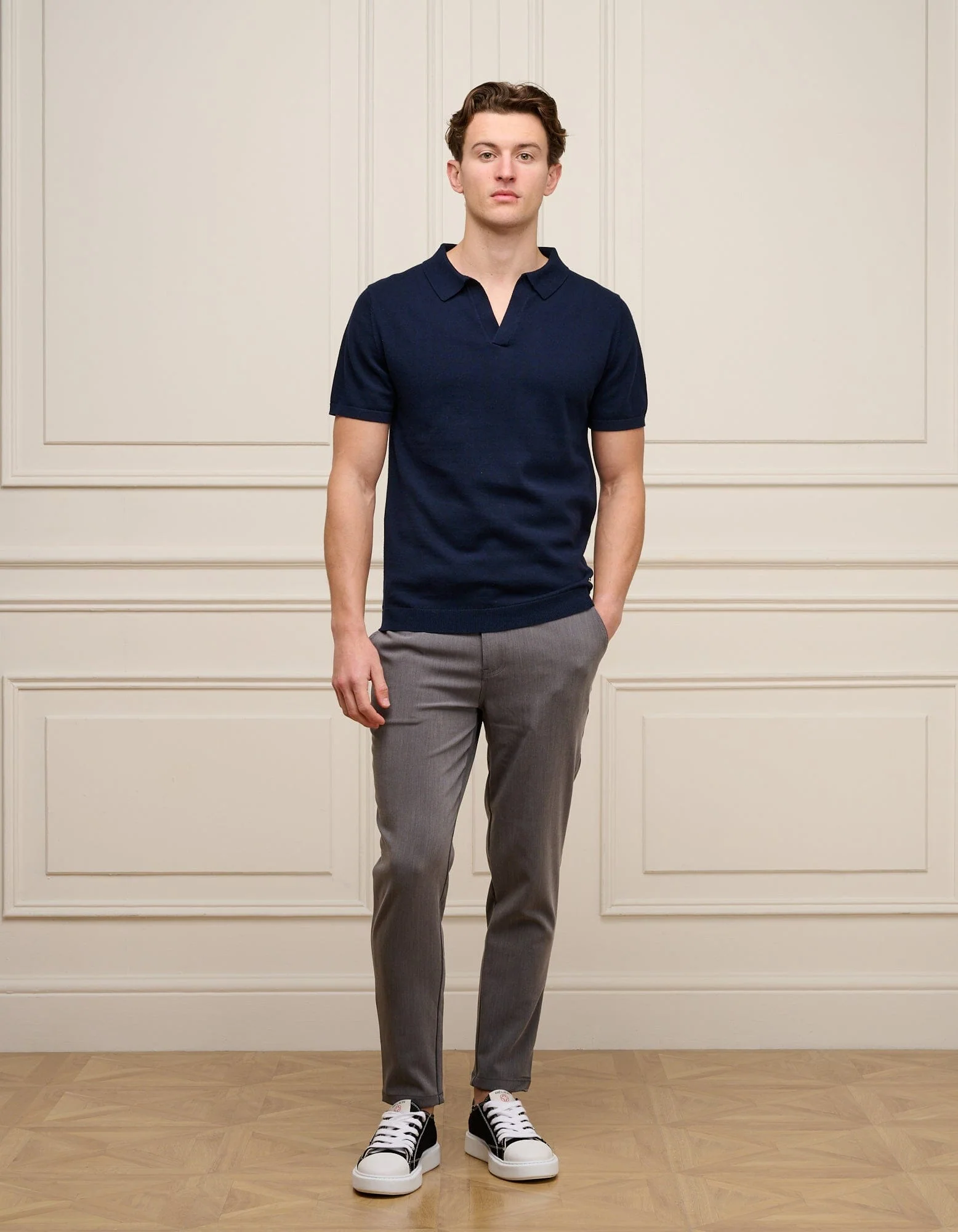 Navy Cuban Collar Knit Polo - Image 5