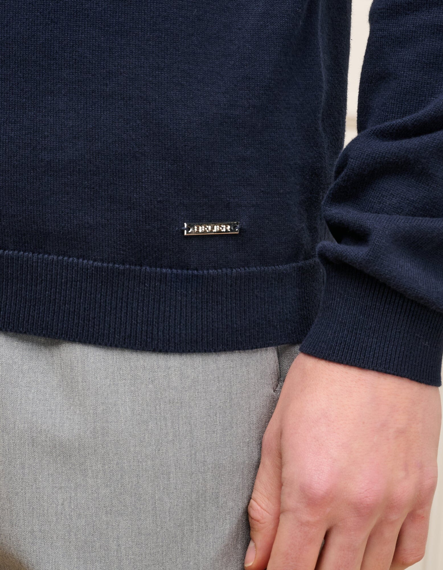 Navy Knit Button L/S Polo - Image 3