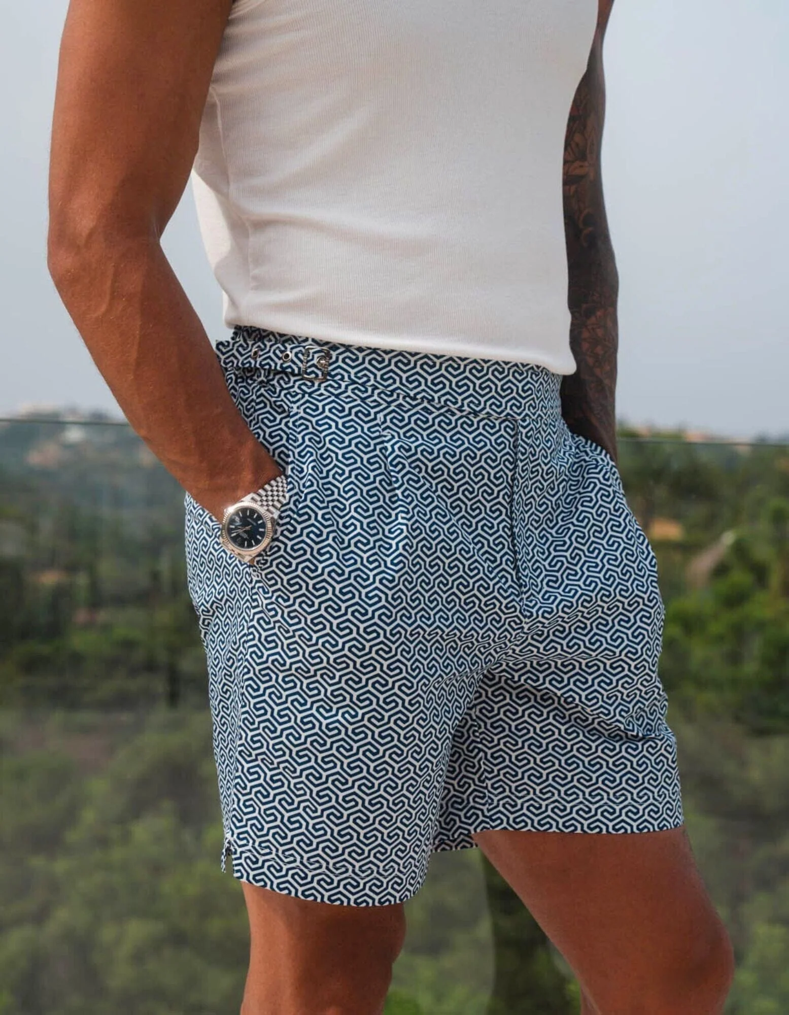 Navy Labrynth Print Swimshort