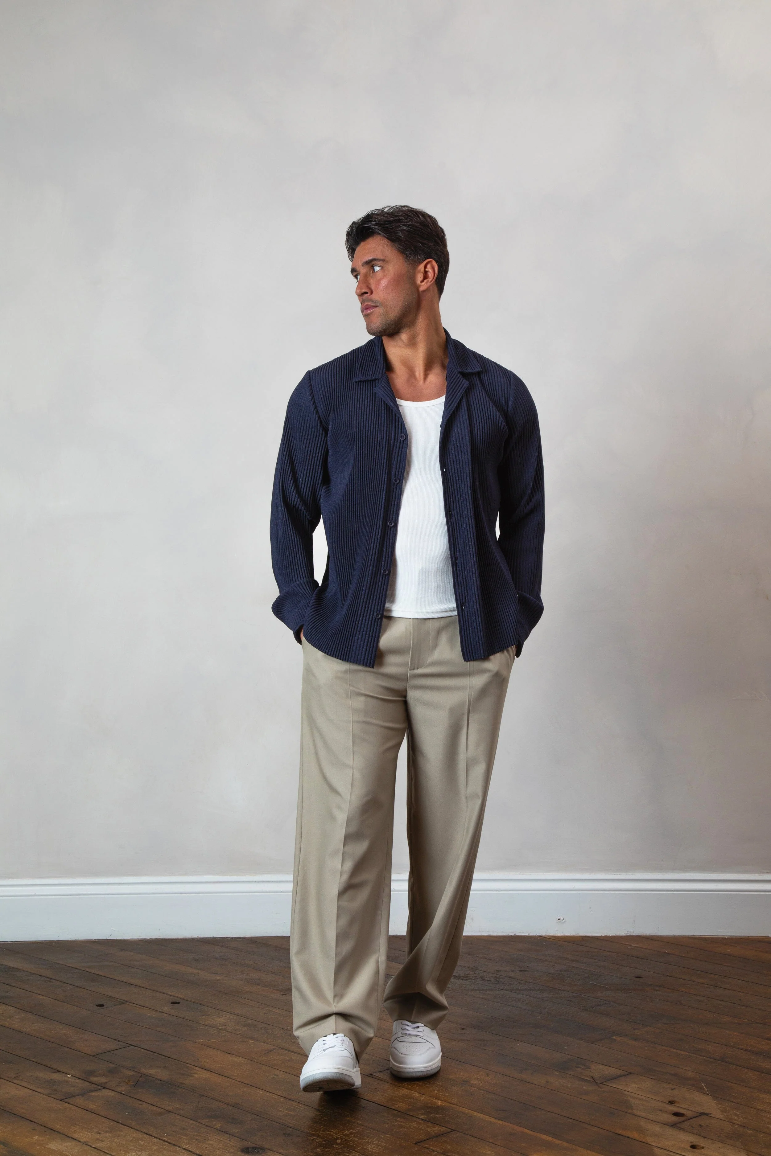 Navy Pleated L/S Shirt - Image 2