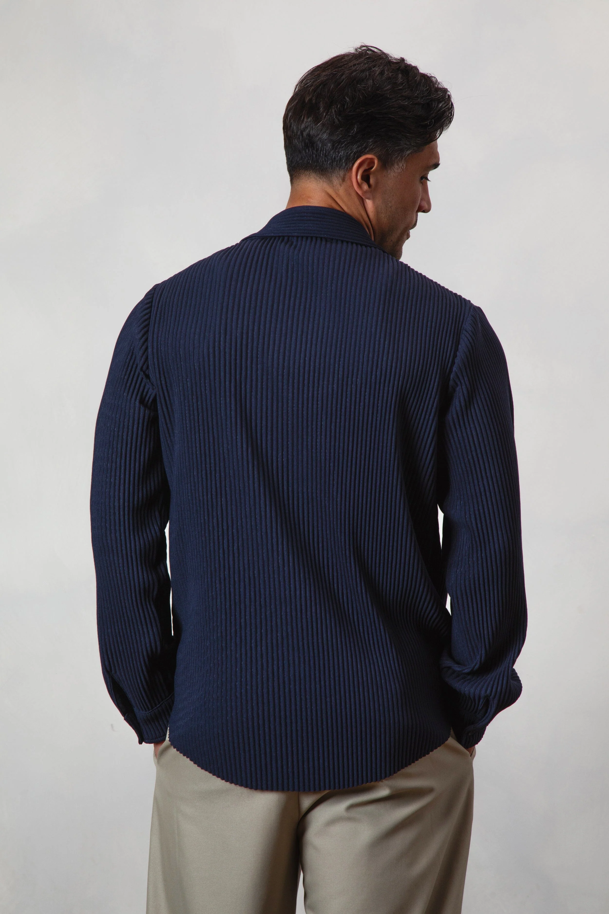 Navy Pleated L/S Shirt - Image 4
